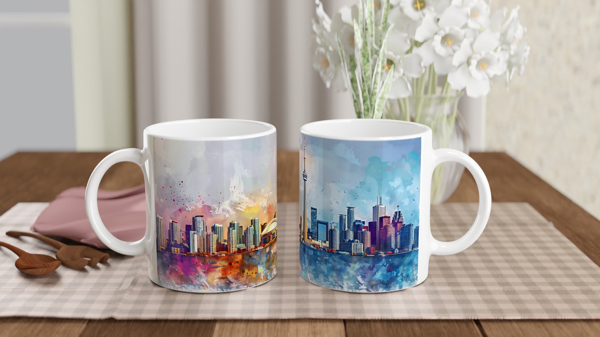 Toronto Skyline Watercolor Mugg - Konstnärlig Kaffemugg med Färgstark Stadsutsikt - Välj din färg 10 50fcf21b-9150-4c80-9eaa-7d73edb724a6