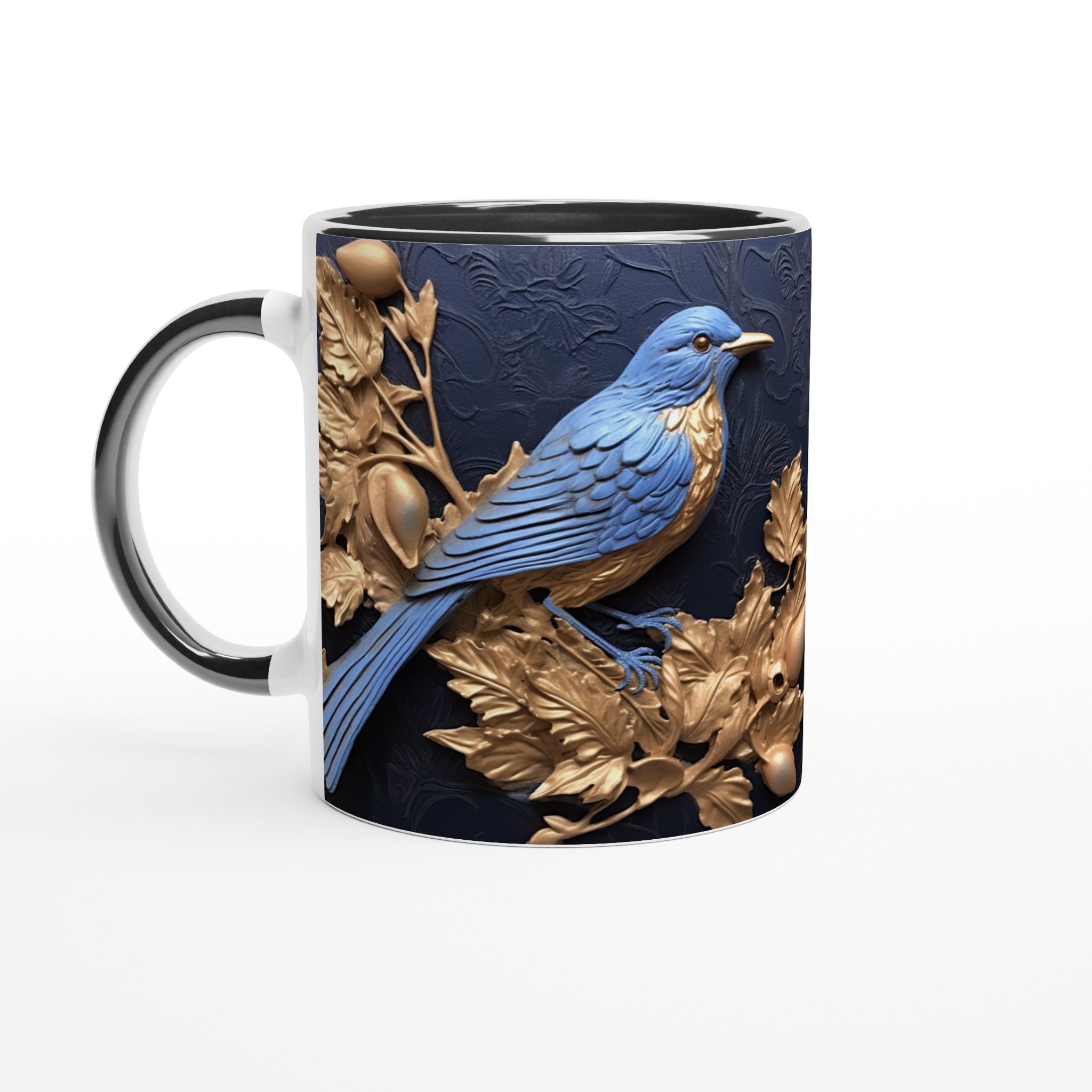 Royal Bird Song Keramikmugg – Elegant Blåfågel & Guldblad Design, 11oz – Välj bland 7 Färger! 7 510be822-a633-400c-b9b2-a20c7d1bb0aa