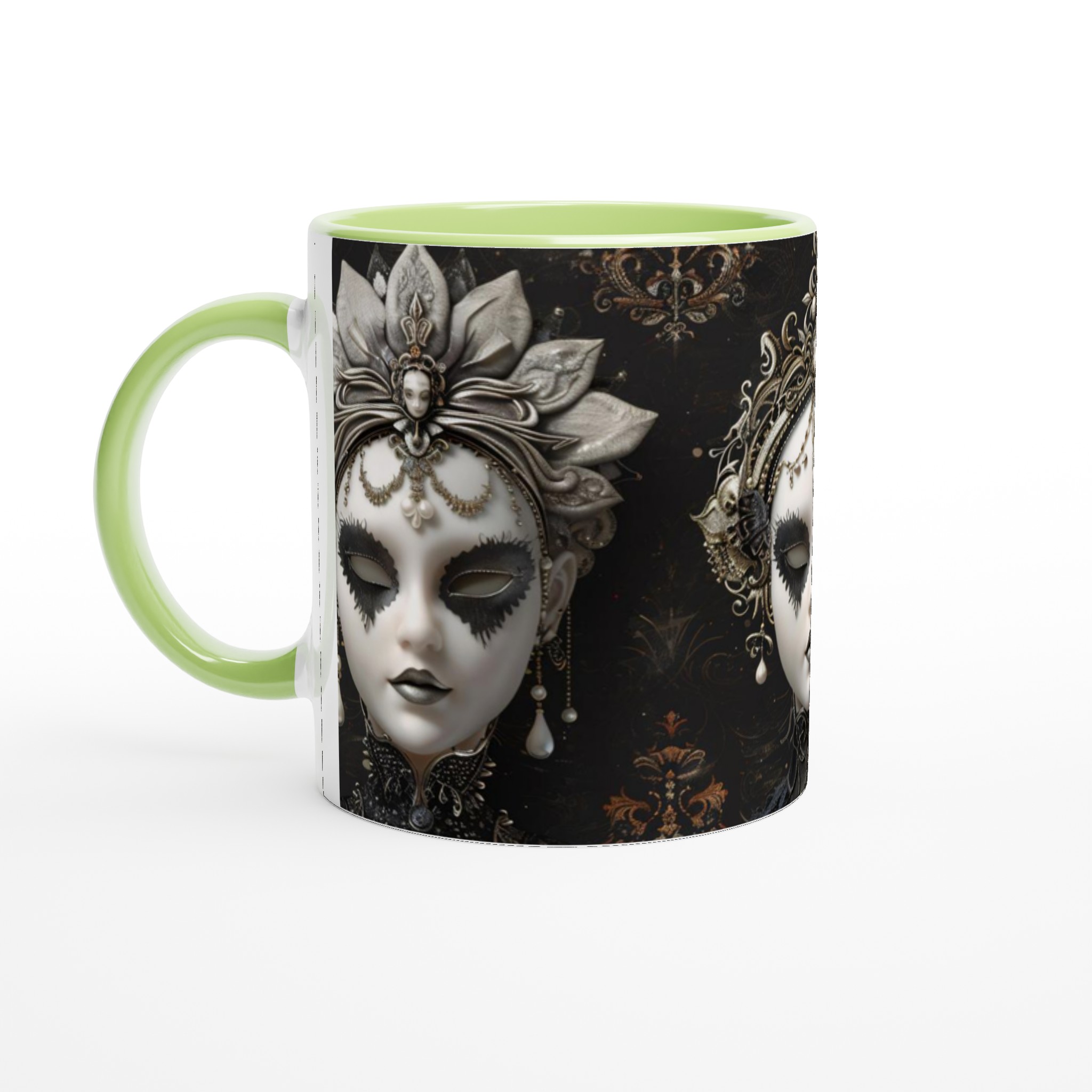 Vit 11oz keramisk mugg med gotiskt maskmotiv – välj din favoritfärg för en dramatisk stil 3 51f85bf8-7bee-460b-bf0f-ae1ffbc0b944