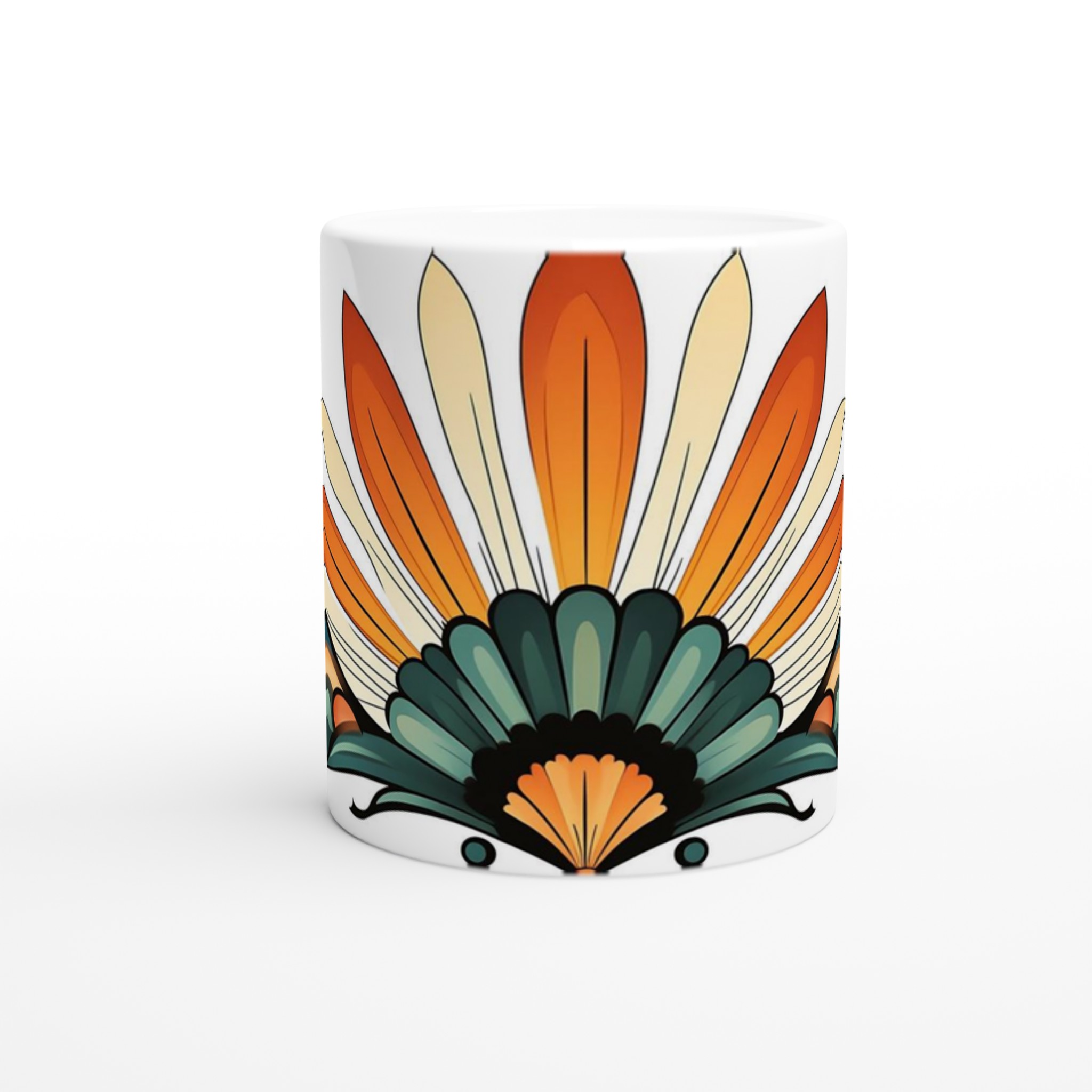 Art Nouveau Inspirerad Keramikmugg – Elegant Solfjäderdesign i Varma Nyanser 8 528ea175-8949-4a26-b9bb-e01a12fa1852