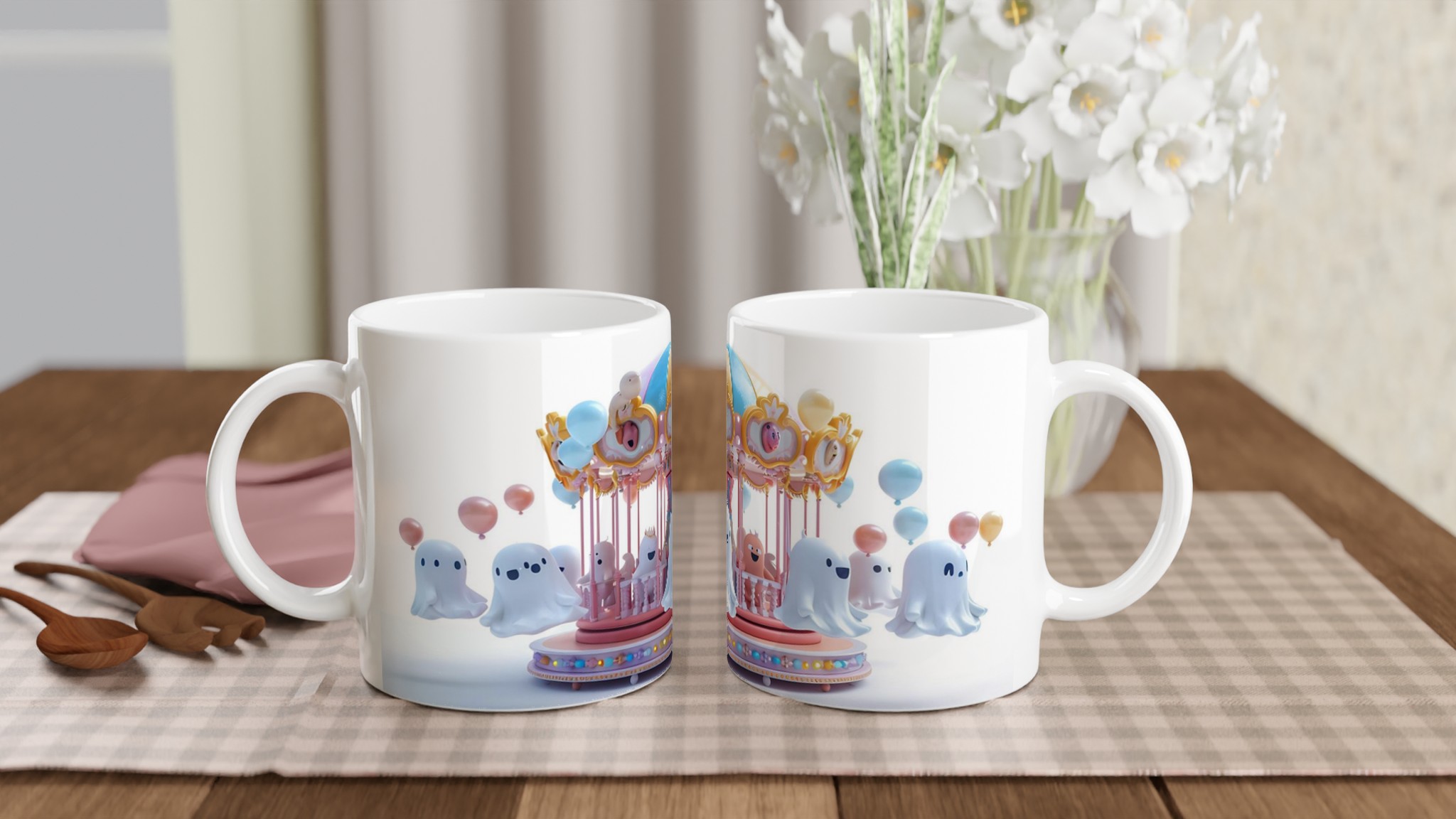 Söt Spökkarusell Keramikmugg – Lekfull Design i Pastellfärger, 11 oz 10 52b4385b-563f-484f-9d78-130a6db4727c