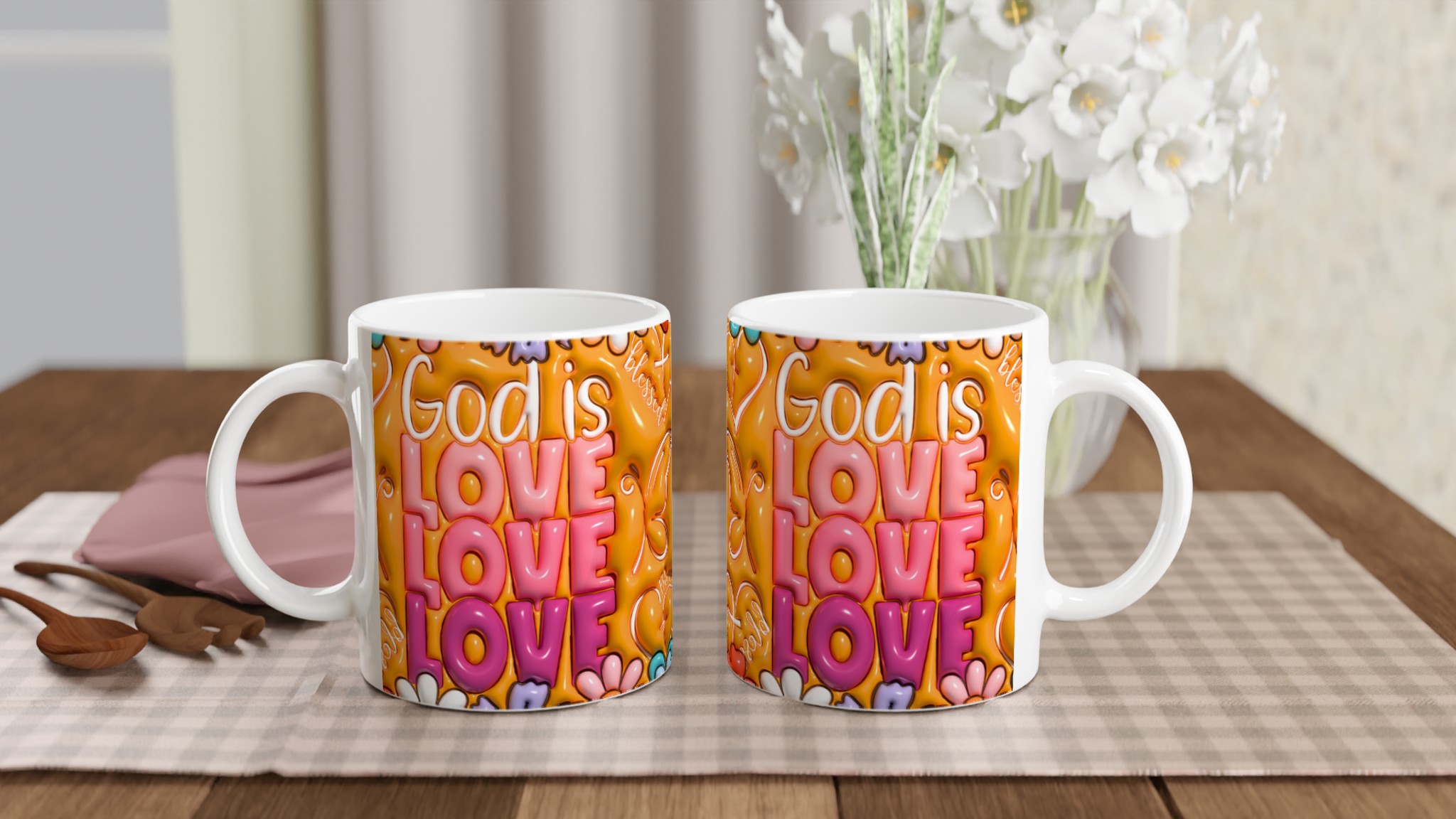 God Is Love & Blessed Ceramic Mugg – 11 oz i livfulla färger 10 52e0b4f4-0d8c-45e9-ad96-102768066057