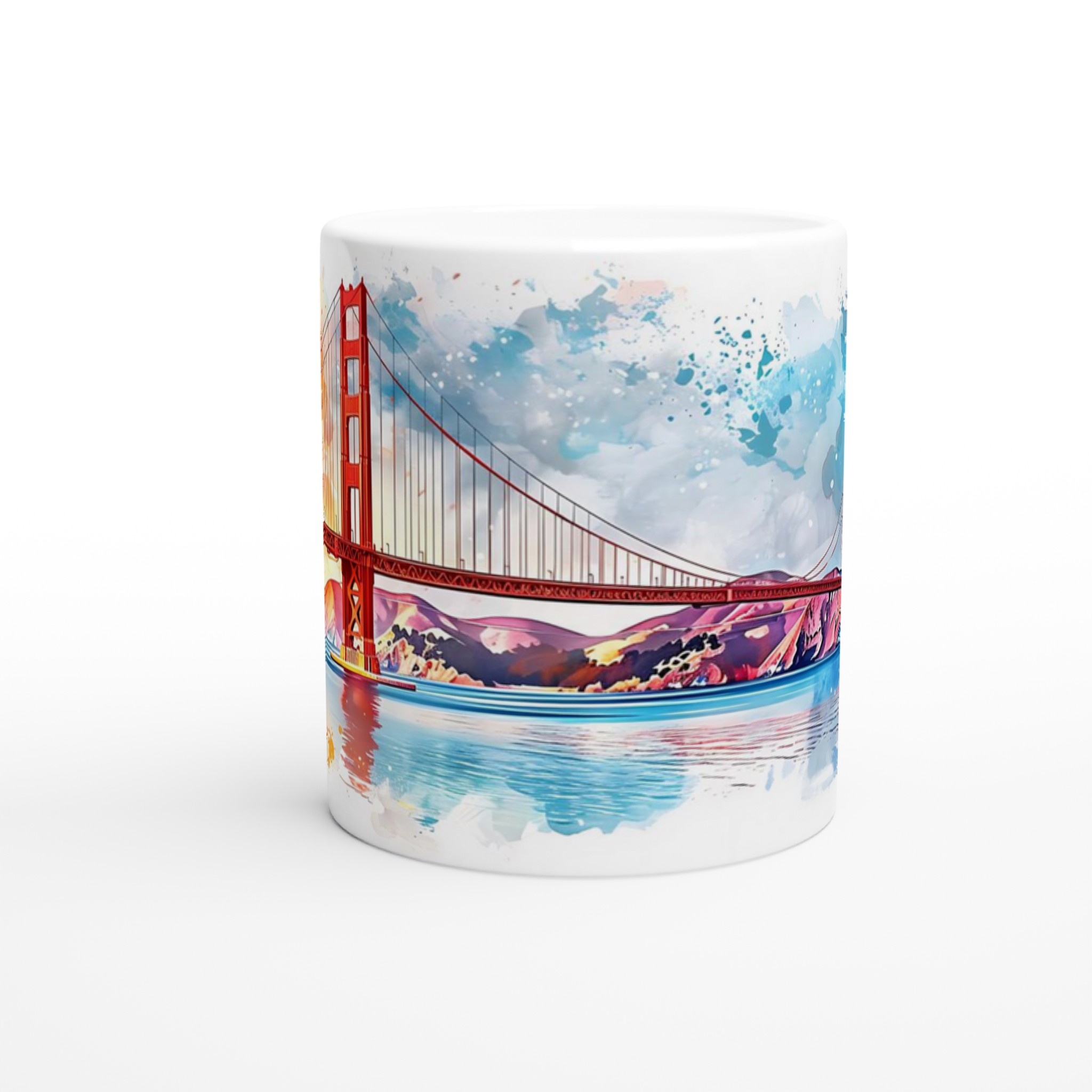 Golden Gate Bridge Akvarellmugg – Konstnärlig 11oz Keramisk Mugg i Väljbar Färg 8 53338765-e04e-49c1-8716-dd76a41b935c