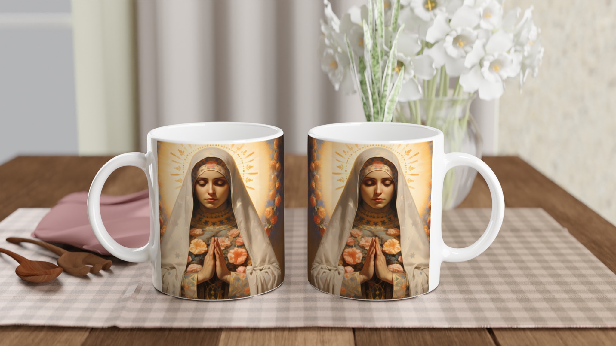 Madonna of Flowers 11oz Keramisk Mugg – Konstnärligt Tryck, Välj Din Färg! 10 5381d0e1-3284-45d4-a46c-cb285d4c155d