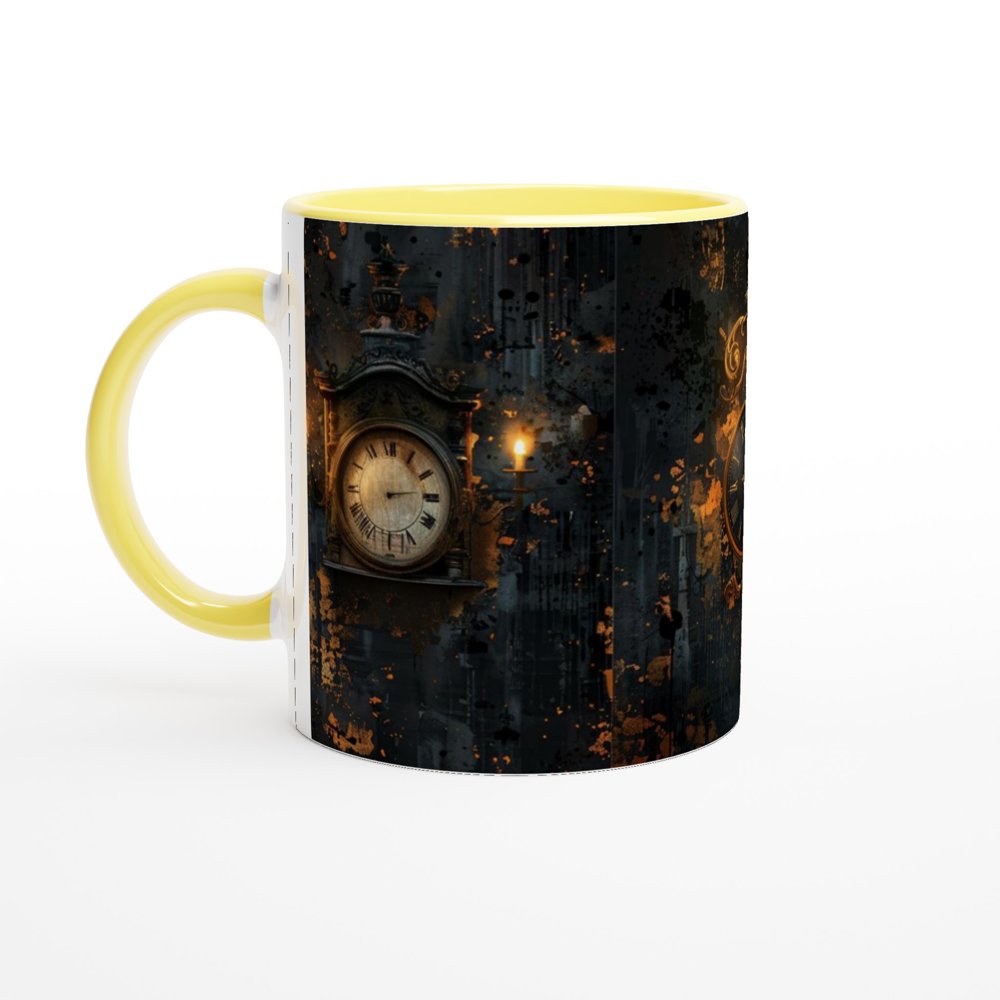 Tidlös Elegans 11oz Keramikmugg – Gyllene Klockor på Mörk Abstrakt Bakgrund 5 540162b2-5919-4928-b72e-730a170936f5