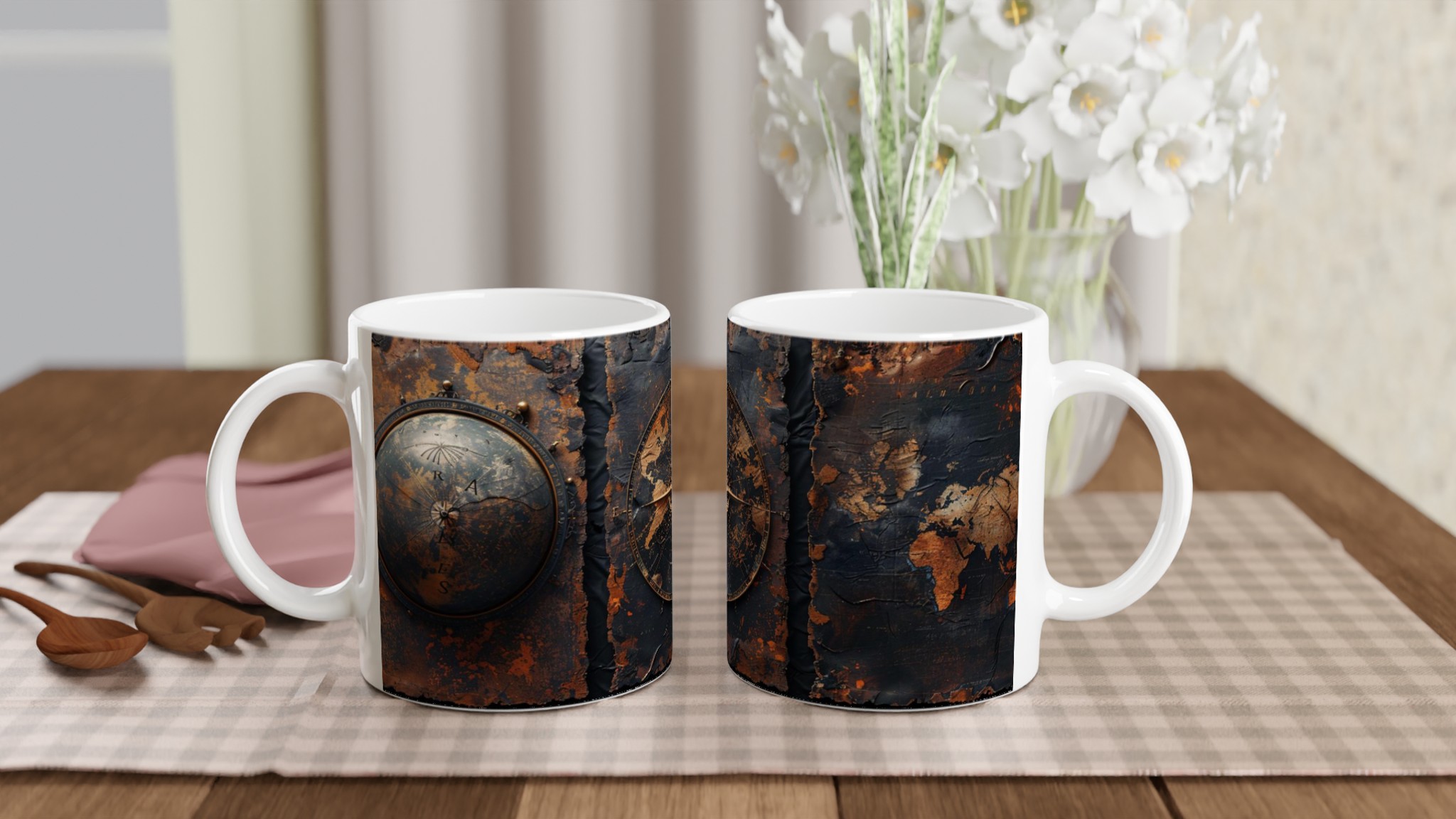 Vit 11oz keramisk mugg med vintage världskarta-design – välj bland sju klassiska färger 10 545ba6f9-b1e9-4687-9192-4062914aaafa
