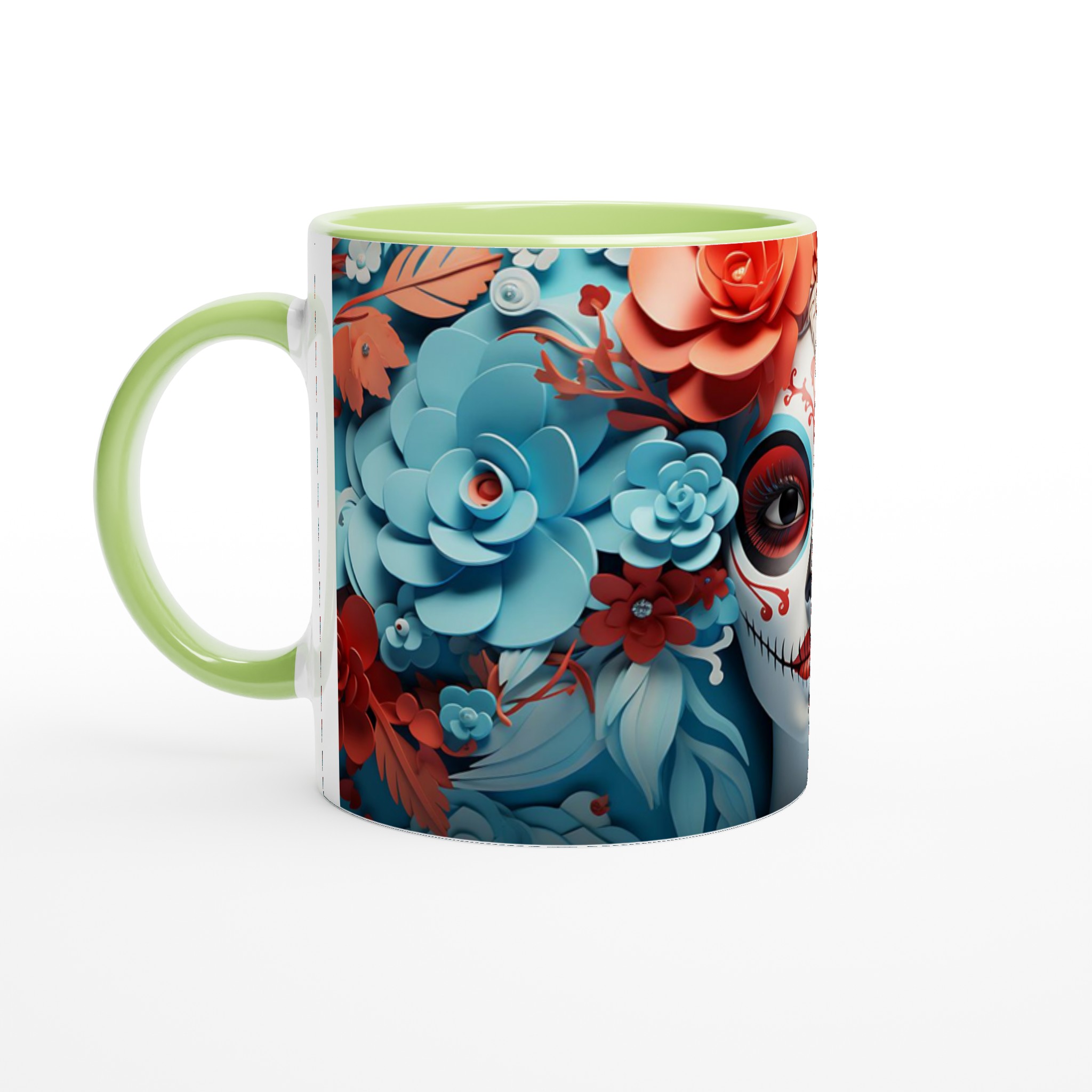 Dia de los Muertos Sugar Skull Mugg - Livlig Design i Blått & Korall, 11oz Keramikmugg för Festliga Stunder 3 54fcebe9-6849-49c5-bed8-545ba57be1a1