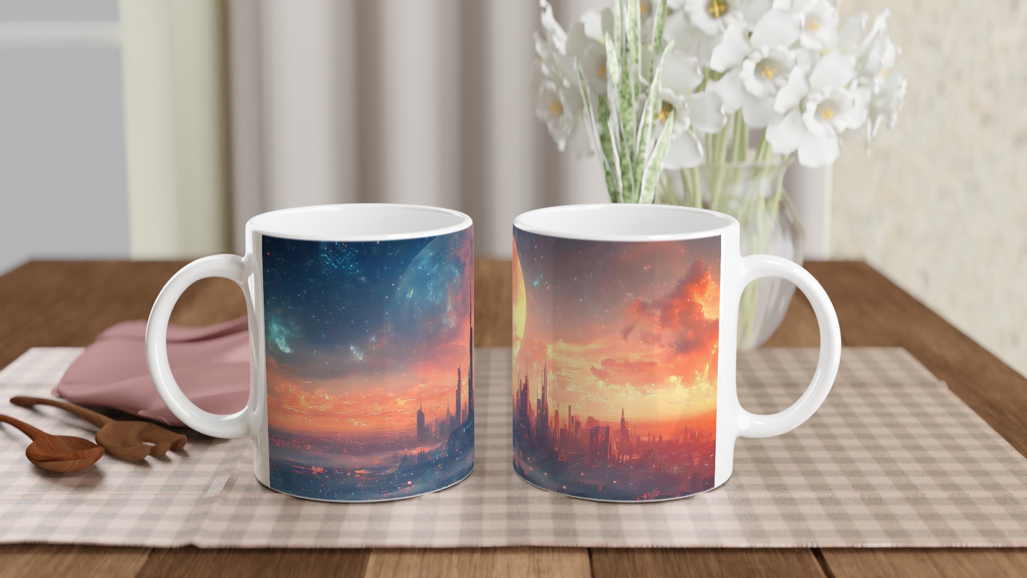 Futuristisk Stadsmugg – Sci-Fi Gryning Över Megalopolis Keramikmugg (11 oz) i flertalet färger 11 55c3d59e-ef44-48f9-803d-91f5673ef9b0