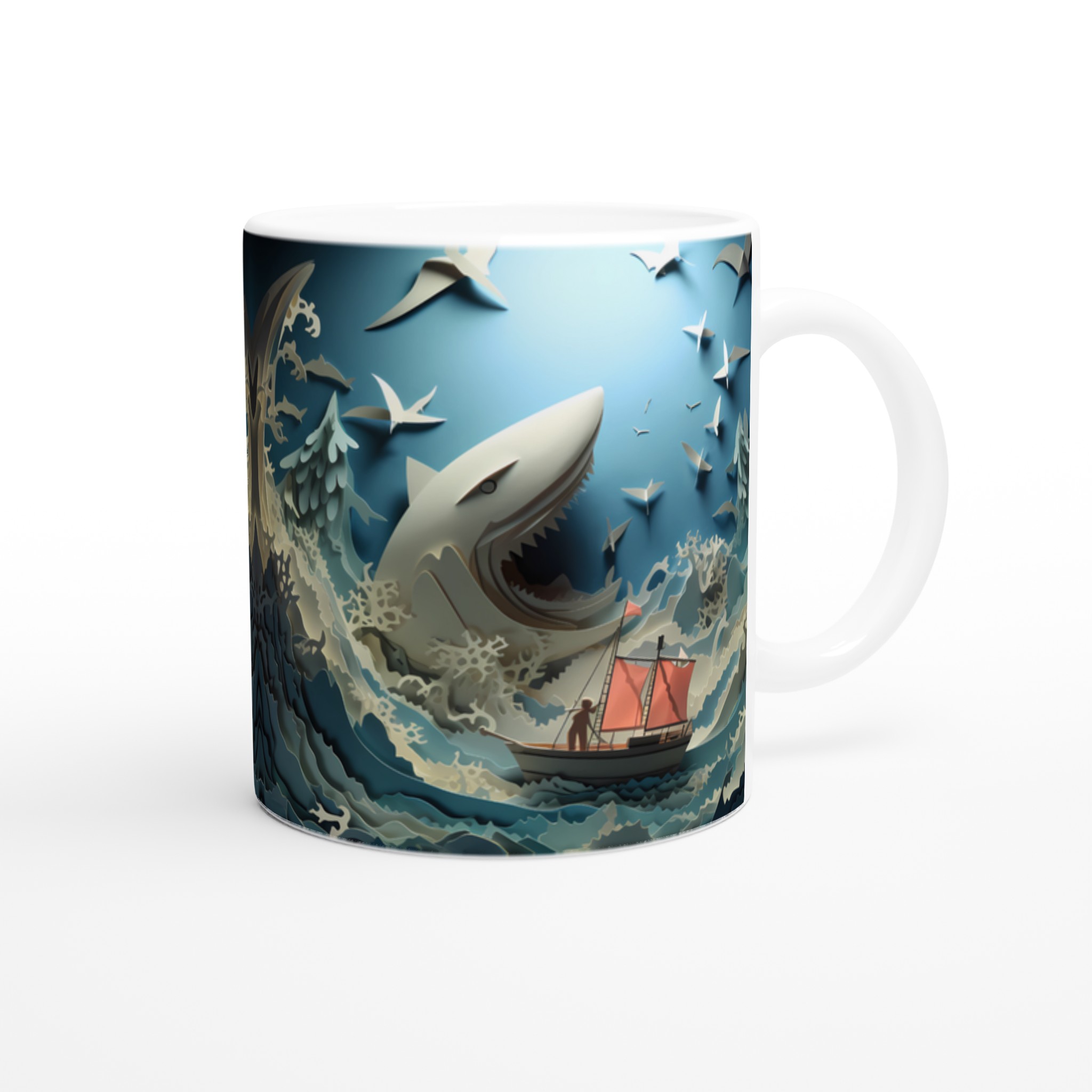 Havets Djup Keramisk Mugg – Unik Papperskonst Design, 11 oz 9 55ed29cd-b325-41cf-9b7c-bc8732b7c3c1