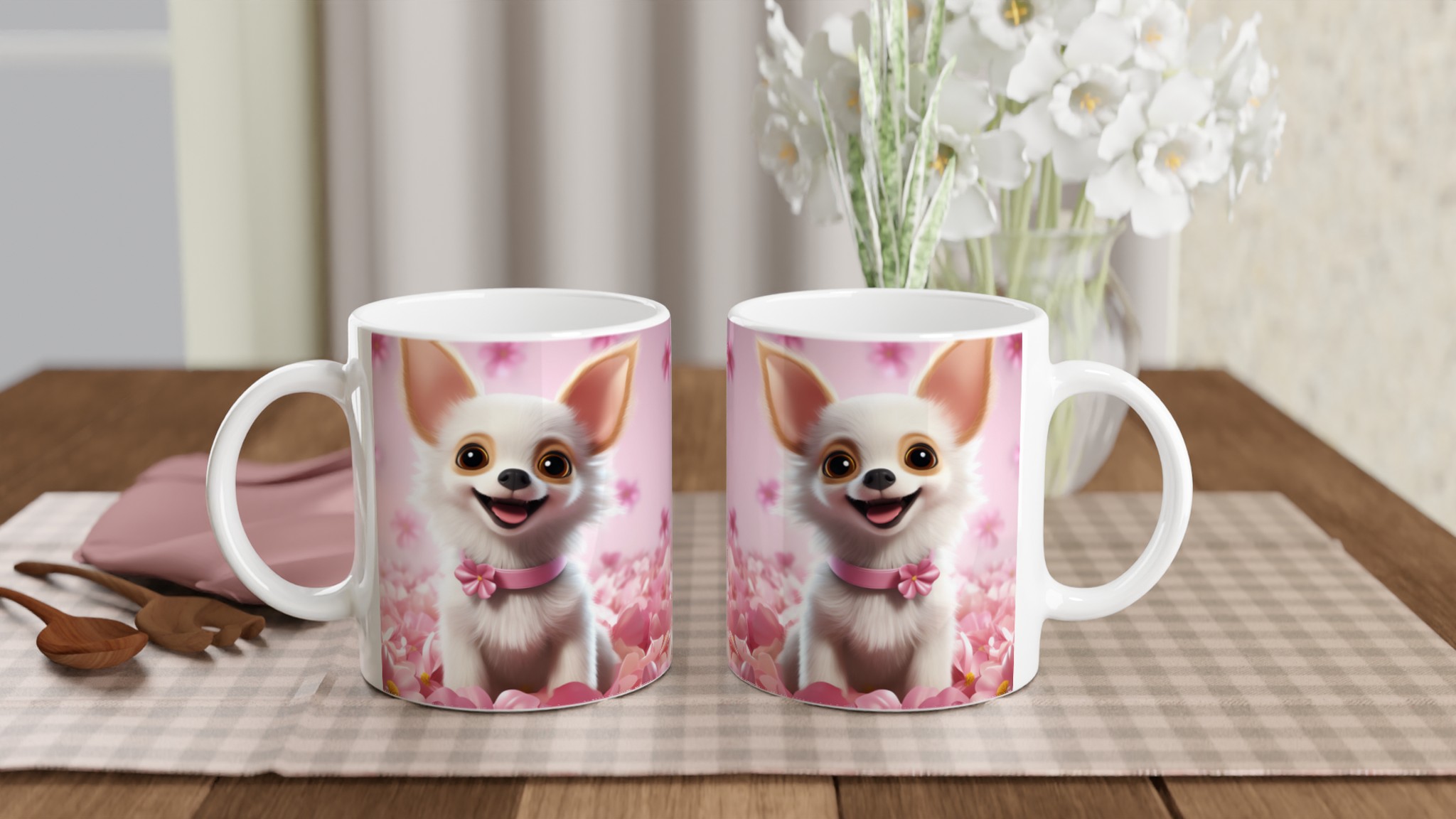 Chihuahua Drömmugg: Söt Valp i Rosa Blomster – 11oz Keramisk Mugg i Valfri Färg 11 56b7241e-f2ce-46cb-b420-4652c3b40dc0