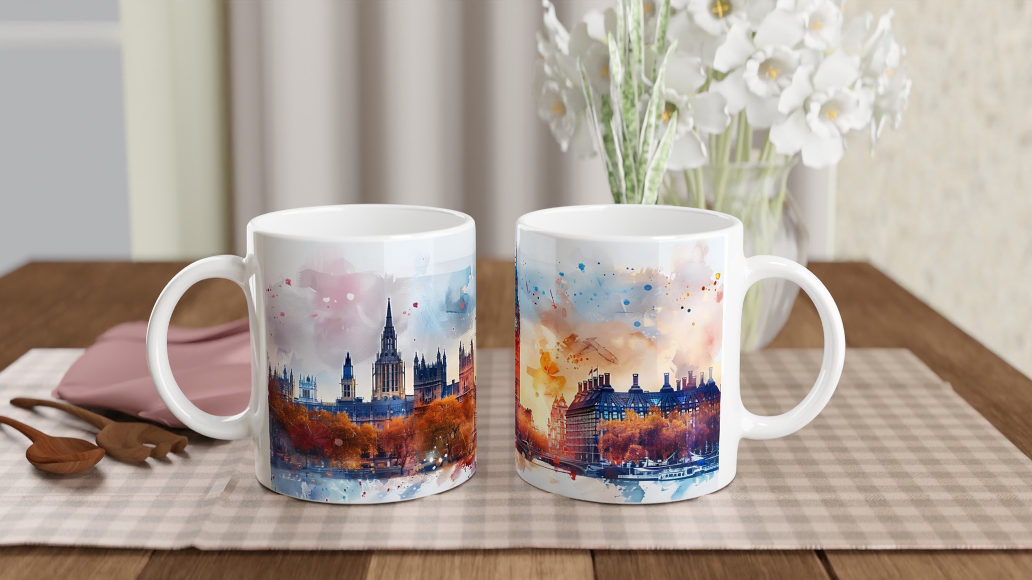 London Watercolor Skyline Mugg – Konstnärlig Silhuett i Klara Färger, 11oz Keramikmugg 10 56fbd204-b94c-40cb-8ec4-26fef31ffcaa