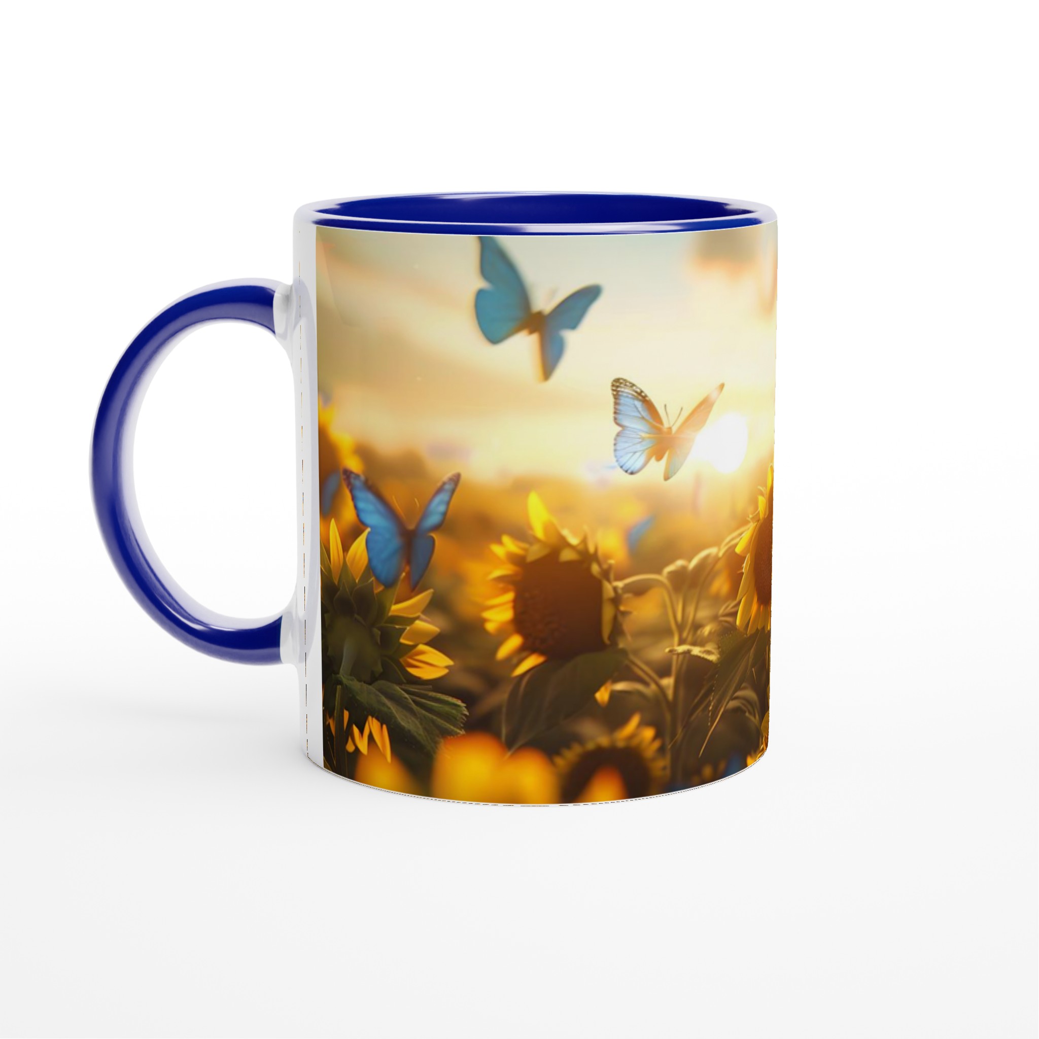 Solrosfält med blå fjärilar 11oz Keramisk Mugg – Drömmer om Sommar 4 5733e8b7-3d38-4500-9984-b9757837b5ab