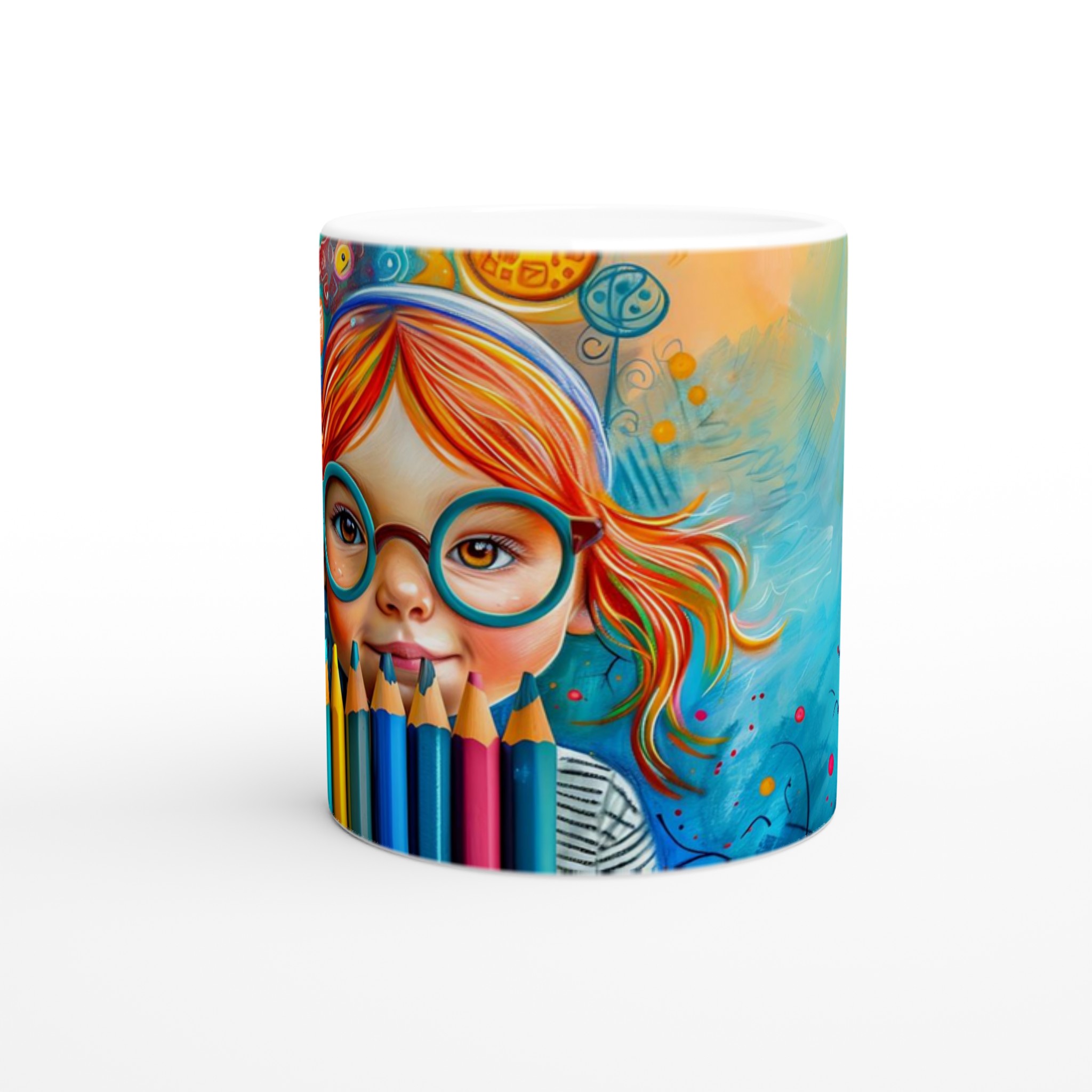 Konstnärlig Glädje Mugg – Vibrerande Design med Flicka & Pennor, 11oz Keramikmugg i Flera Färger 8 57aa77fe-c1db-4852-9102-b6c0c6726324