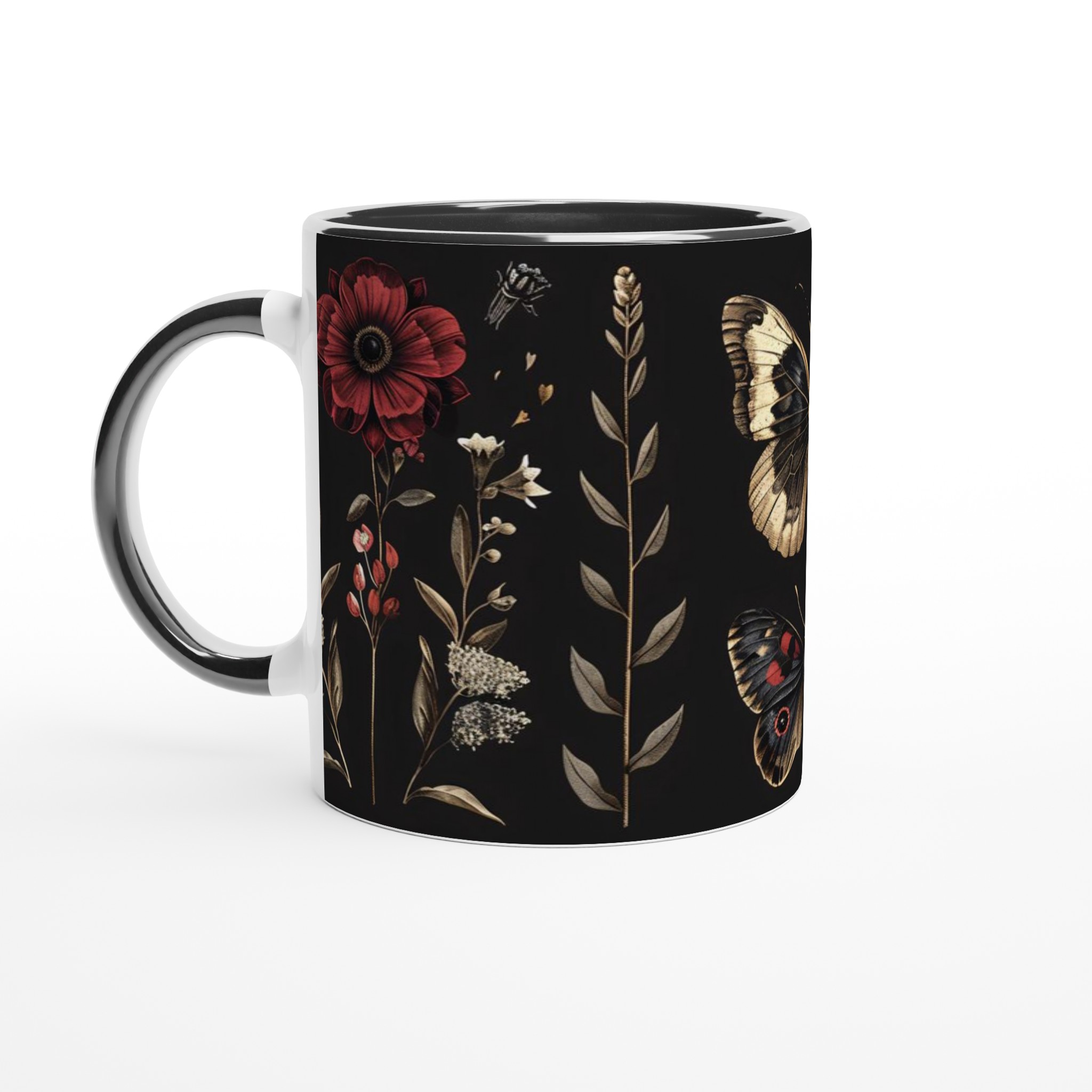 Förförisk Svart Keramikmugg med Mystiska Insekter och Röda Blommor 7 57bbb1d6-1eb4-494e-a3de-b319435d61fd