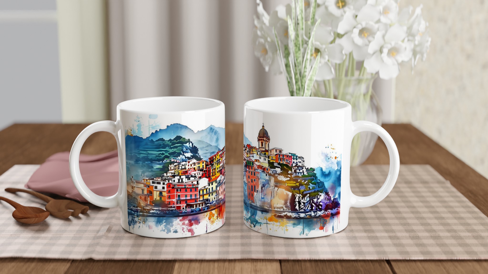Italiensk Kuststad Akvarell Mugg – Färgstark Keramikmugg 11oz 10 580179ef-86cf-4c7e-a261-ac4df36ab8f2