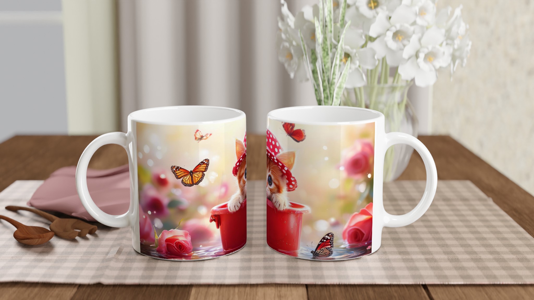 Söt kattunge i hatt – personlig 11oz keramikmugg i ditt val av färg 10 58793dd0-7080-4006-957d-2cc4f8c4258e