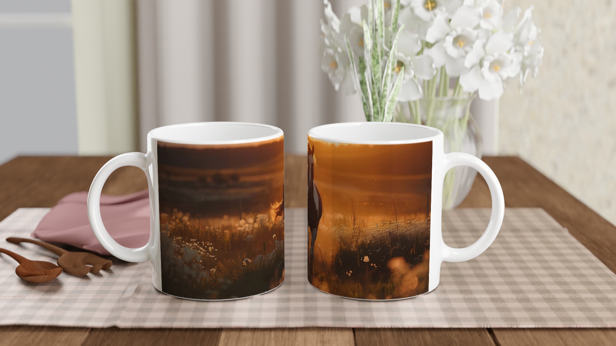 Vildhäst i Solnedgång Keramikmugg - 11oz, Välj Bland 7 Färger! 10 58dea3c4-e893-44b9-9995-232a63e1049a