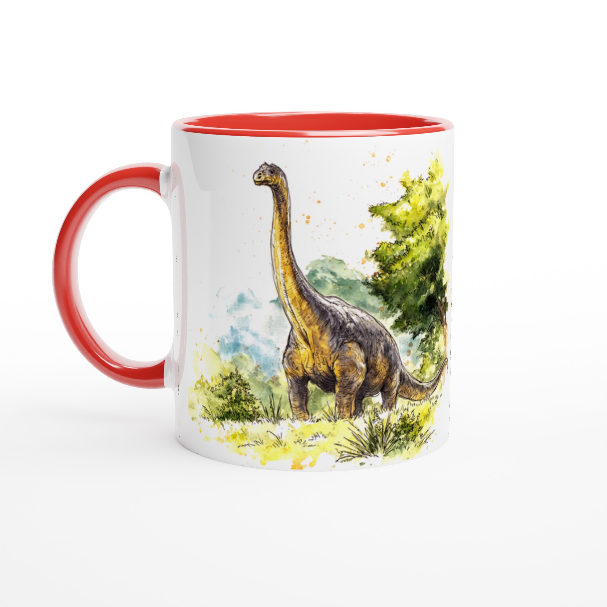 Dinosaurie Vattenfärg Mugg - Brachiosaurus i Grönt Landskap | 11oz Keramikmugg i Valfri Färg 2 590f5b7f-4aa1-4ac6-88ab-686a5c9ecdba