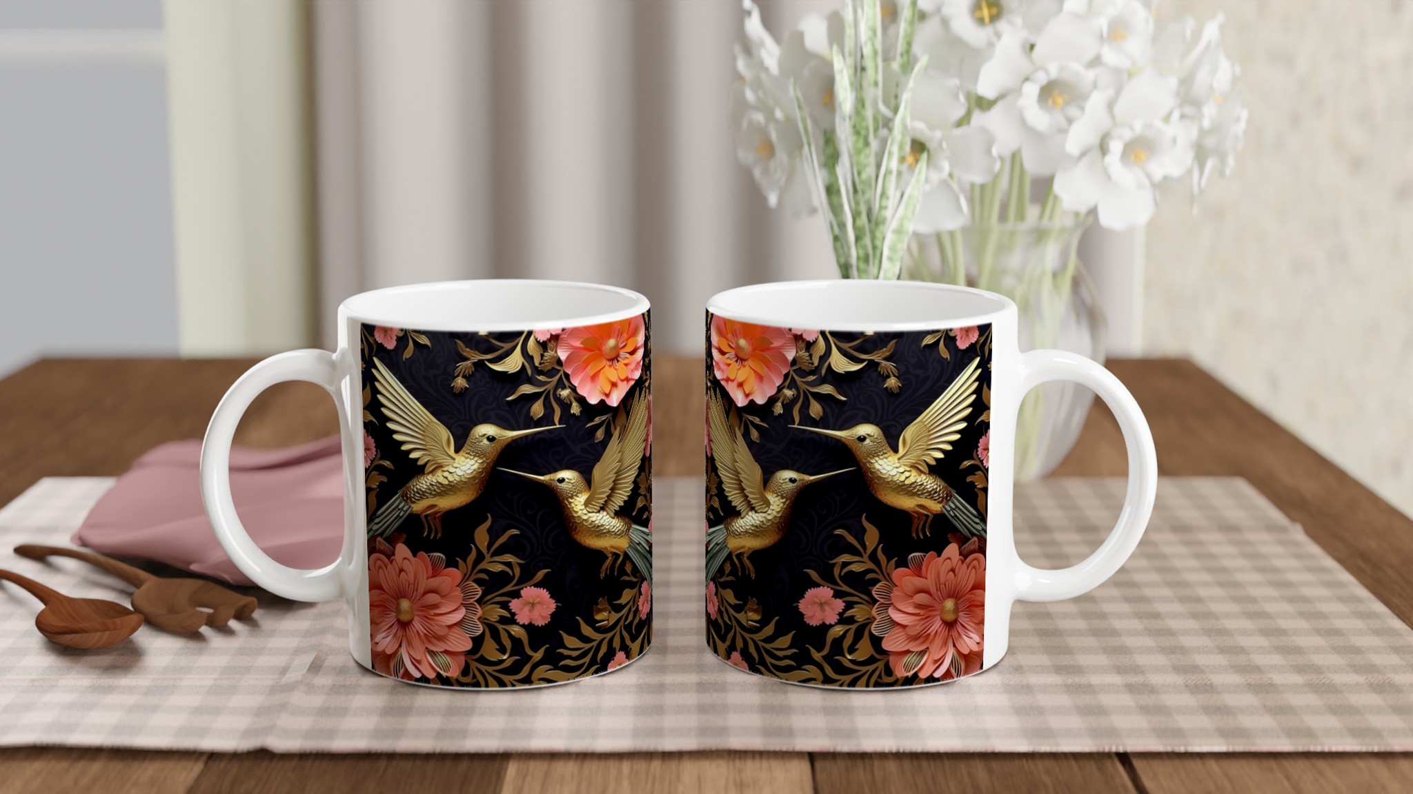 Lyxig Kolibri & Blommig Keramikmugg - Guldskimrande Design i Ditt Färgval 10 5935c23c-acfb-4192-a4a2-3dfb3efc12de