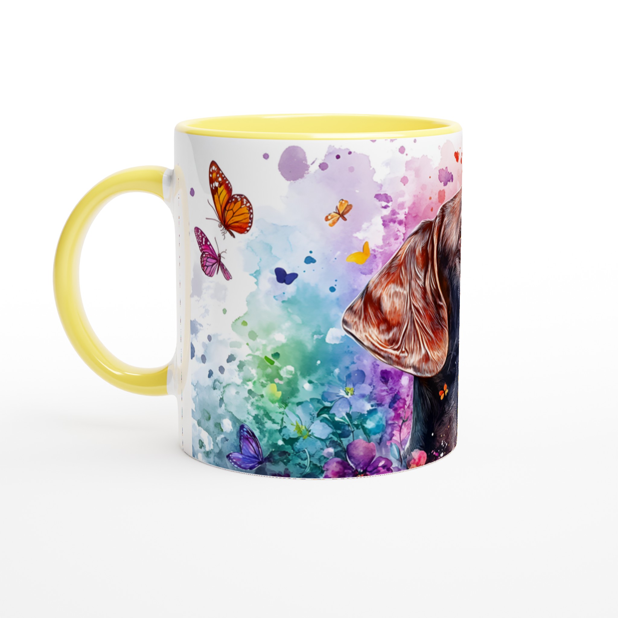 Färgglad Hundkonst Keramisk Mugg - 11oz Akvarell Hund & Fjärilar i Flera Färgval 3 5a91bb4a-ce18-44a4-b3ff-609786744f32