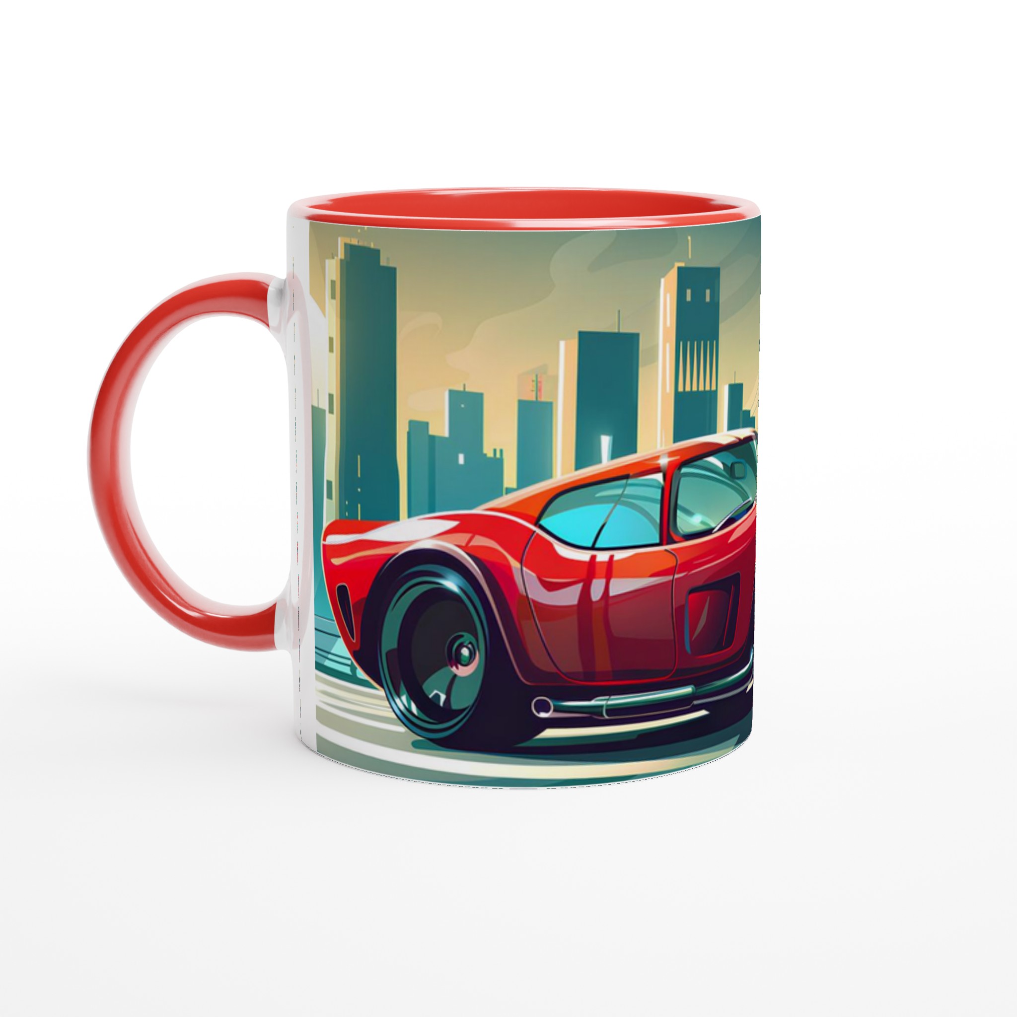 Red Racing Car Stadsbild Kaffemugg - Retro Sportbil Keramikmugg, 11oz 2 5a96eeb7-46b8-420b-9c76-1c709788c656