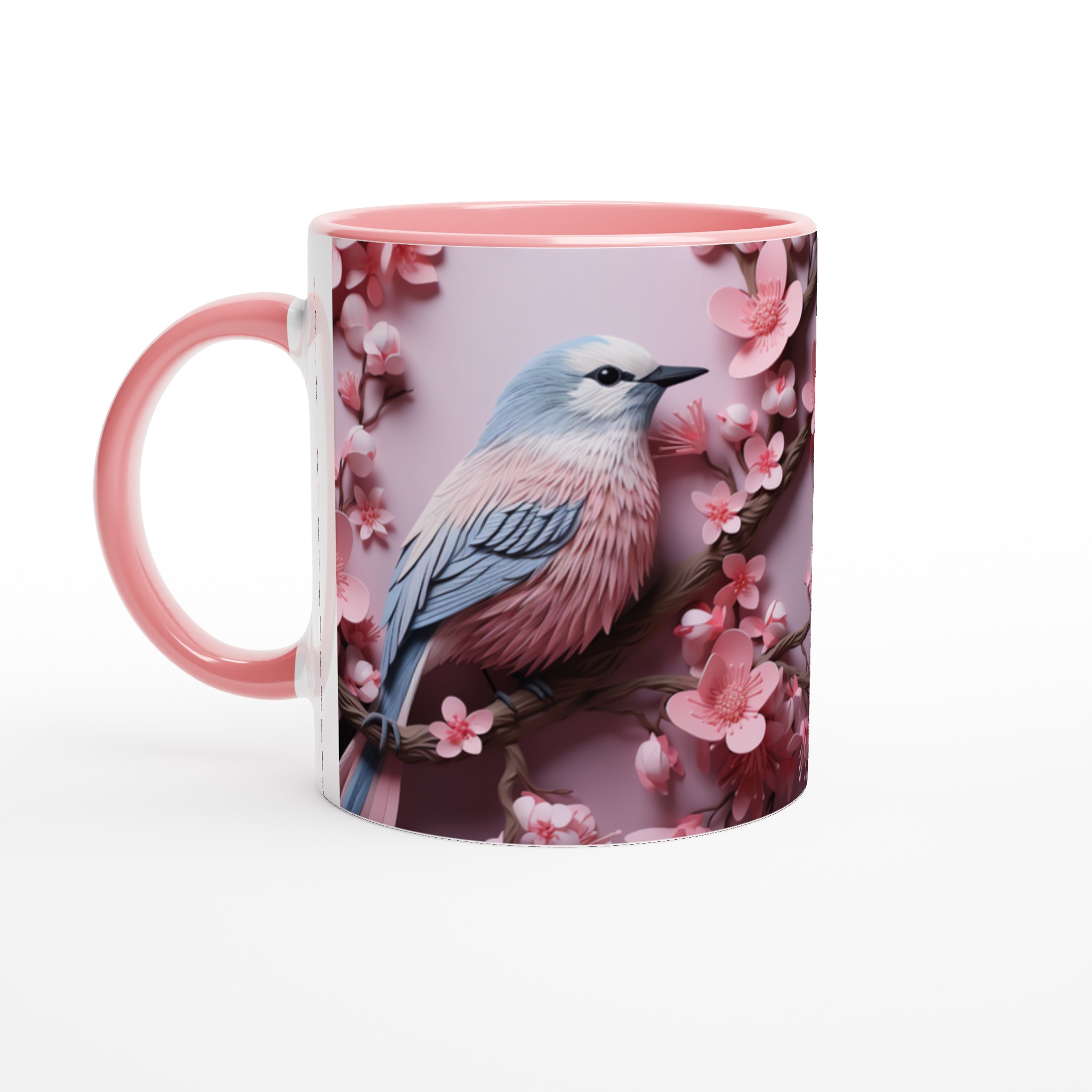Körsbärsfågel Mugg – Keramisk 11oz Mugg med Drömsk Papperskonst och Vårinspirerade Färgval 6 5acecd25-20fe-4e0f-9bf1-6222ba4891ed