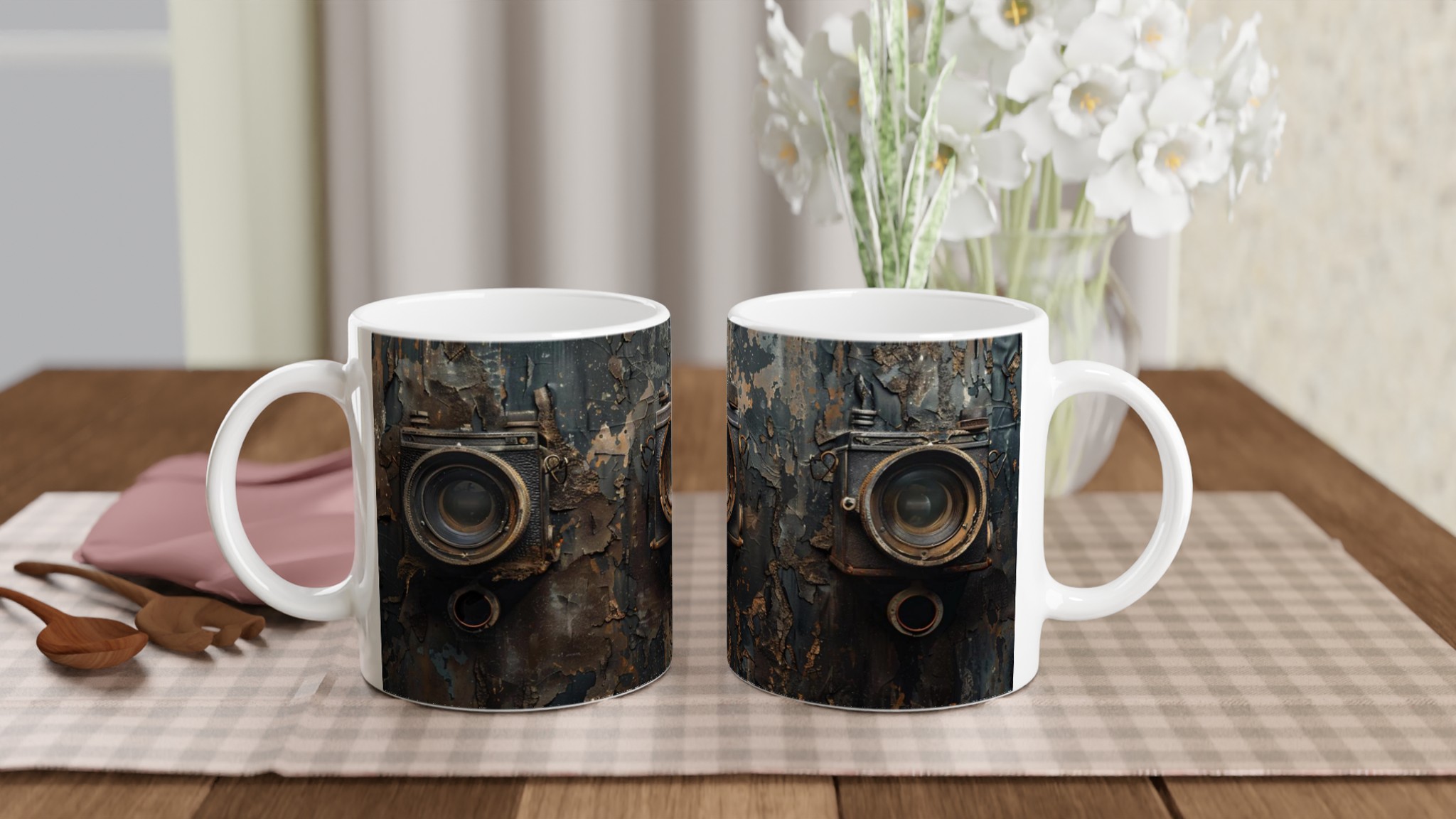 Vit 11oz keramikmugg med vintagemotiv i rå industristil – välj bland sju färgstarka nyanser 10 5b5ddff7-55ec-405e-a179-589552d12f52
