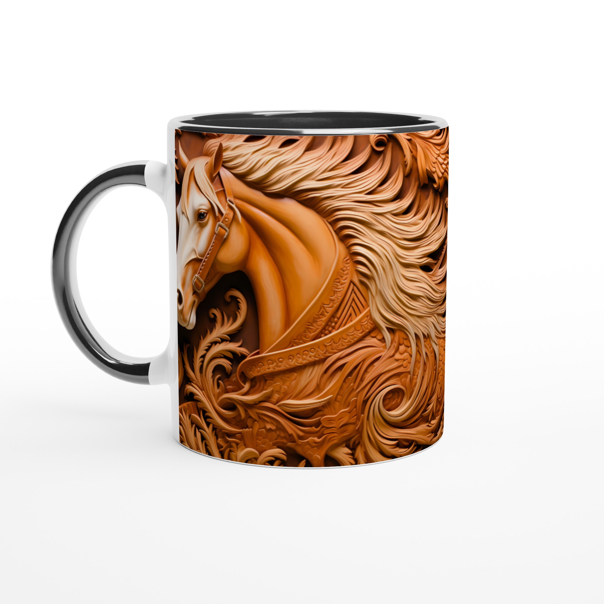 Majestätisk Träsnidad Hästdesign 11oz Keramikmugg – Rustik Charm i Valfri Färg 7 5bbedf22-d2ea-4808-b575-c1a12c32f701