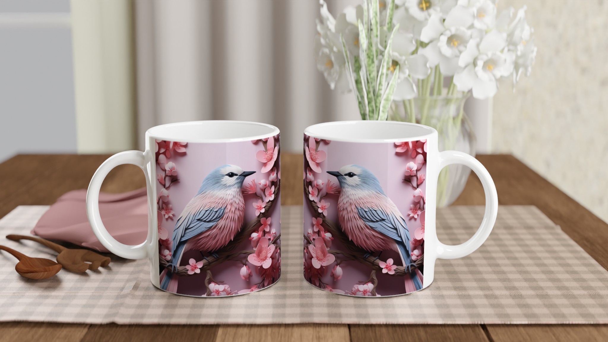 Körsbärsfågel Mugg – Keramisk 11oz Mugg med Drömsk Papperskonst och Vårinspirerade Färgval 10 5dc075e0-d4a6-4bcb-a179-00f8703aea62