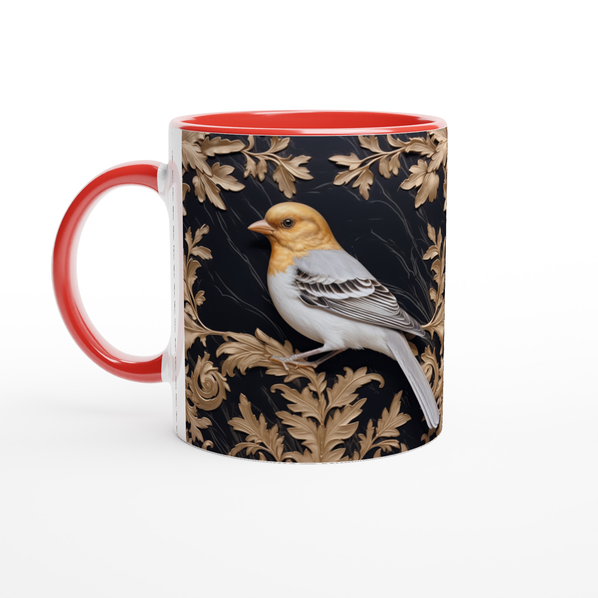 Lyxig Fågelkonst Mugg – 11 oz Keramisk Kaffemugg med Gyllene Bladverk, Välj bland 7 Eleganta Färger 2 5e7c1e46-4453-4512-b783-c0c269d40f5c
