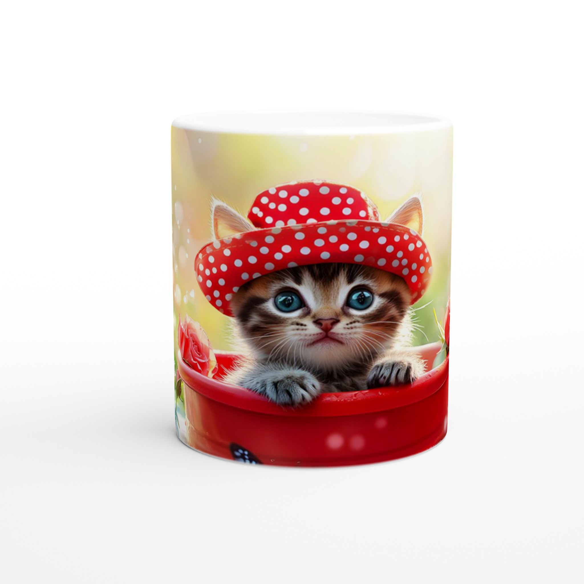 Mönstrad 11oz Keramisk Mugg: Kattunge i Röd Hatt – Välj din färg! 8 5f319486-40f7-47d3-9cd1-eed4899afe63