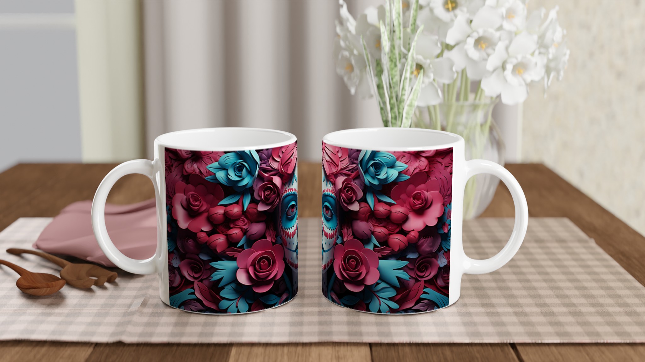 Sugar Skull Blommig 11oz Keramisk Mugg - Din unika Día de Muertos-inspirerade kaffestund i 7 färger! 10 5f5c080f-4154-4768-af1b-fa967511464a