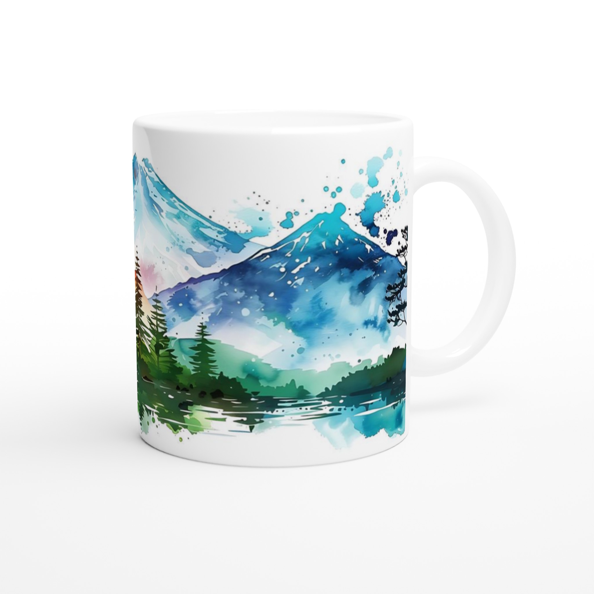 Akvarell Landskap Keramisk Mugg - Levande Berg och Sjödesign, 11 oz 9 608ed69b-6ef6-43ed-9f82-b343b27e9c2c