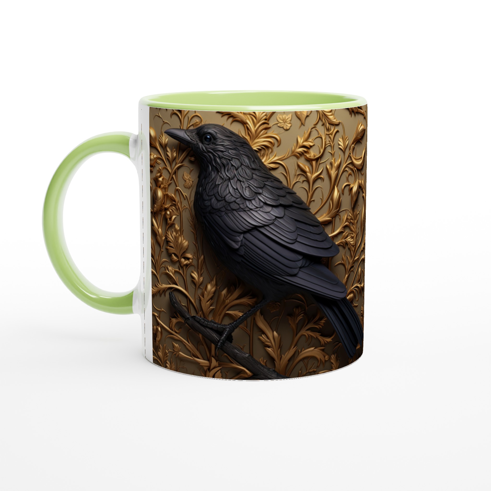 Vit 11oz keramisk mugg med elegant korpdesign i lyxig svart och guld 3 608fcf0d-a41b-4444-8654-28dd5da22b8b