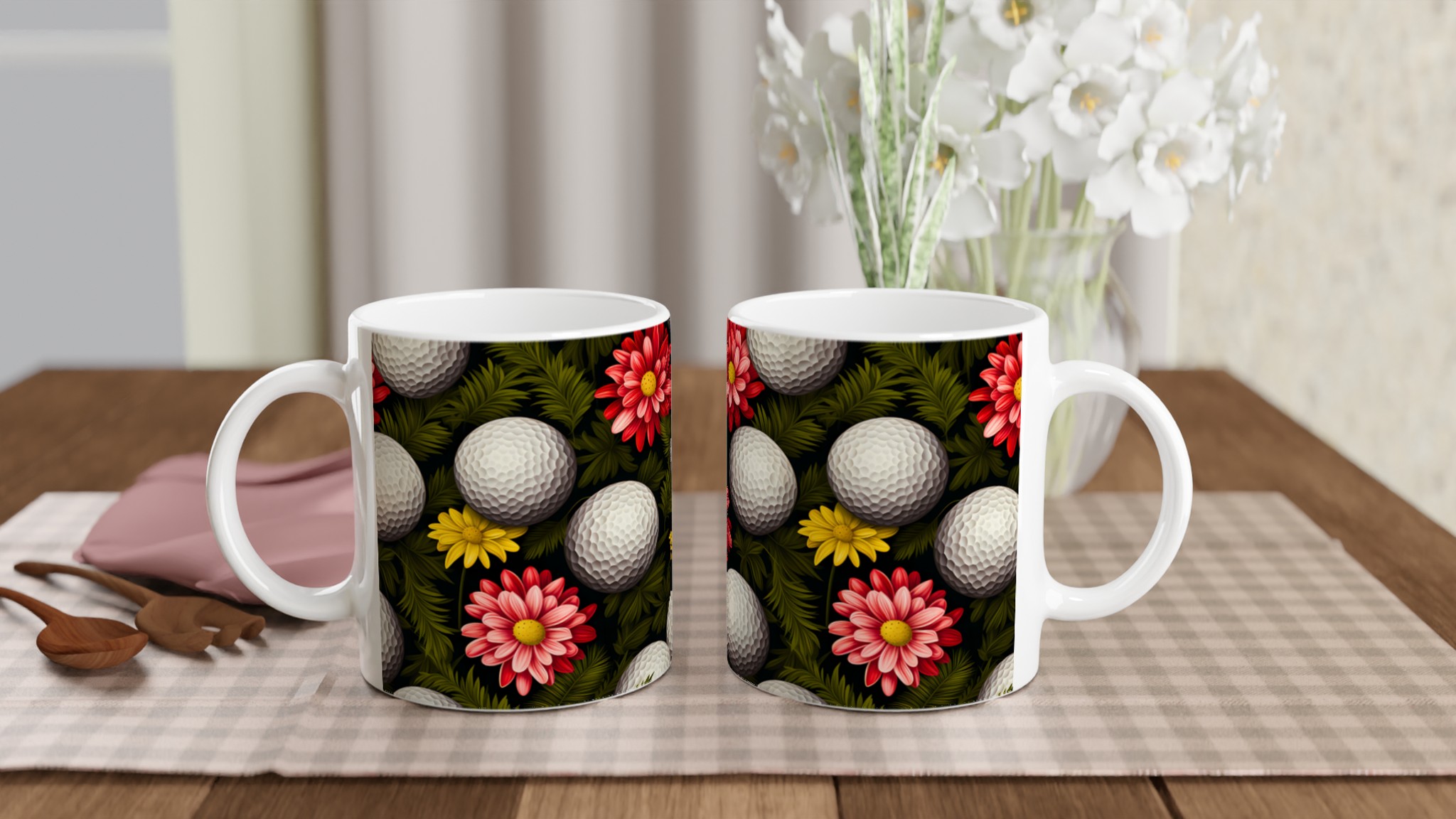 Golfboll & Blomma Keramisk Mugg - 11oz Elegant Design i Olika Färger 10 6171505b-1a08-4c5e-9f02-580303dfcfe2