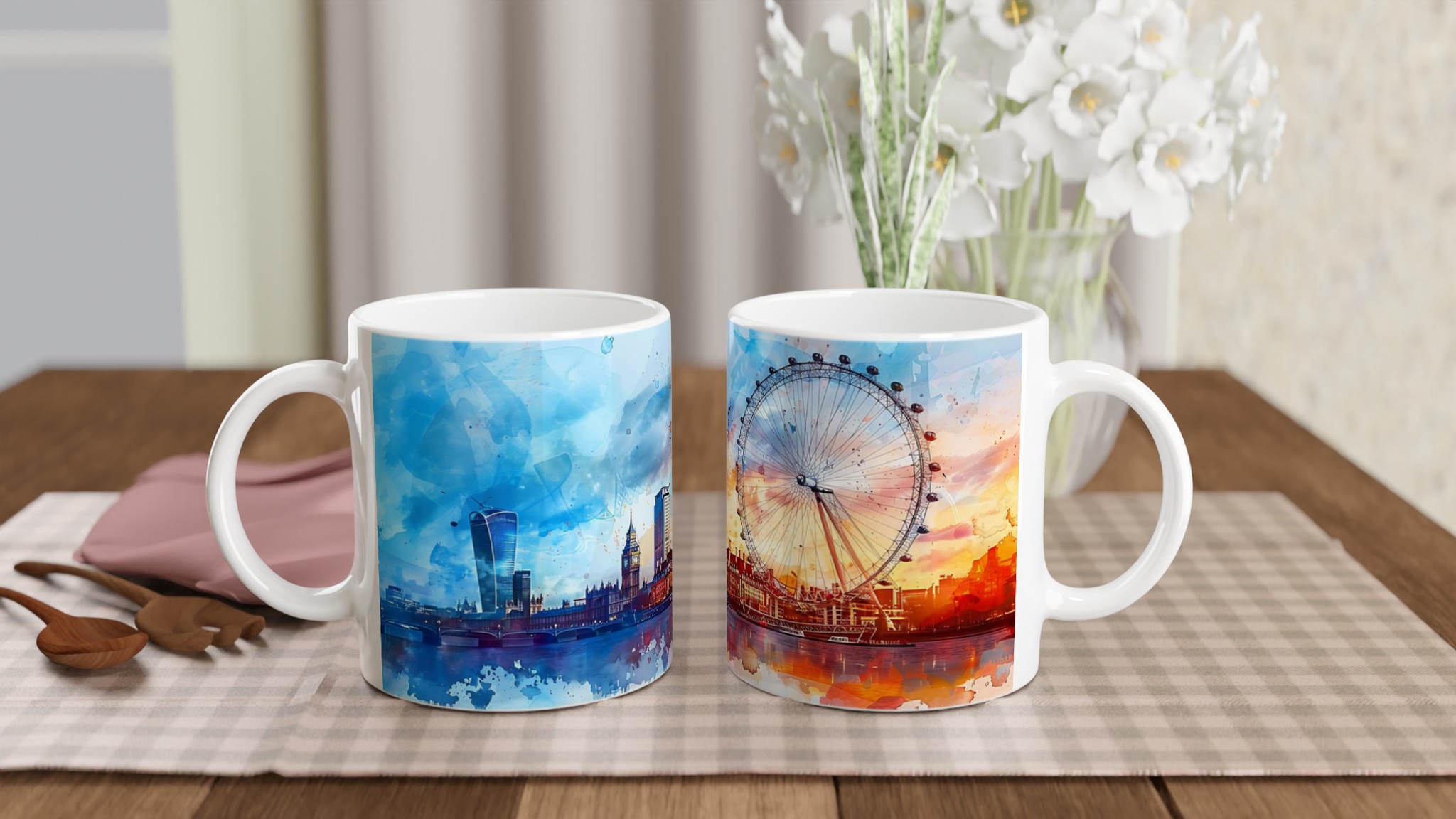 London Eye Watercolor Mugg – Konstig Design med Ljusa Färger, Välj bland Flera Keramiska Nyanser 10 619db68f-bb26-4037-9dad-6eaa15a86bd9