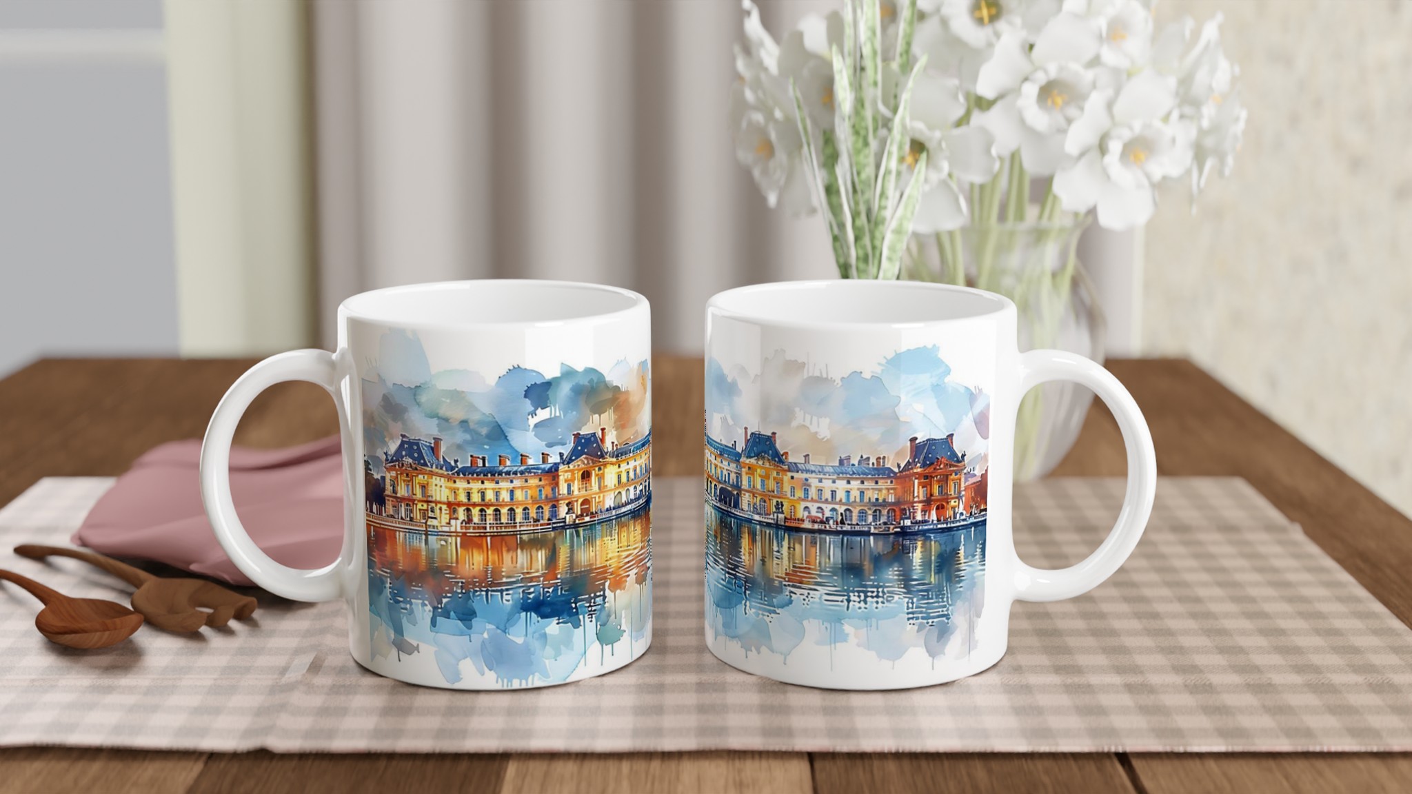 Parisisk Charm Keramisk Mugg – Konstnärlig Akvarell Louvre-silhuett, Välj bland 7 Livfulla Färger 10 61ed6c03-75ae-428b-8350-eaa12930e04c