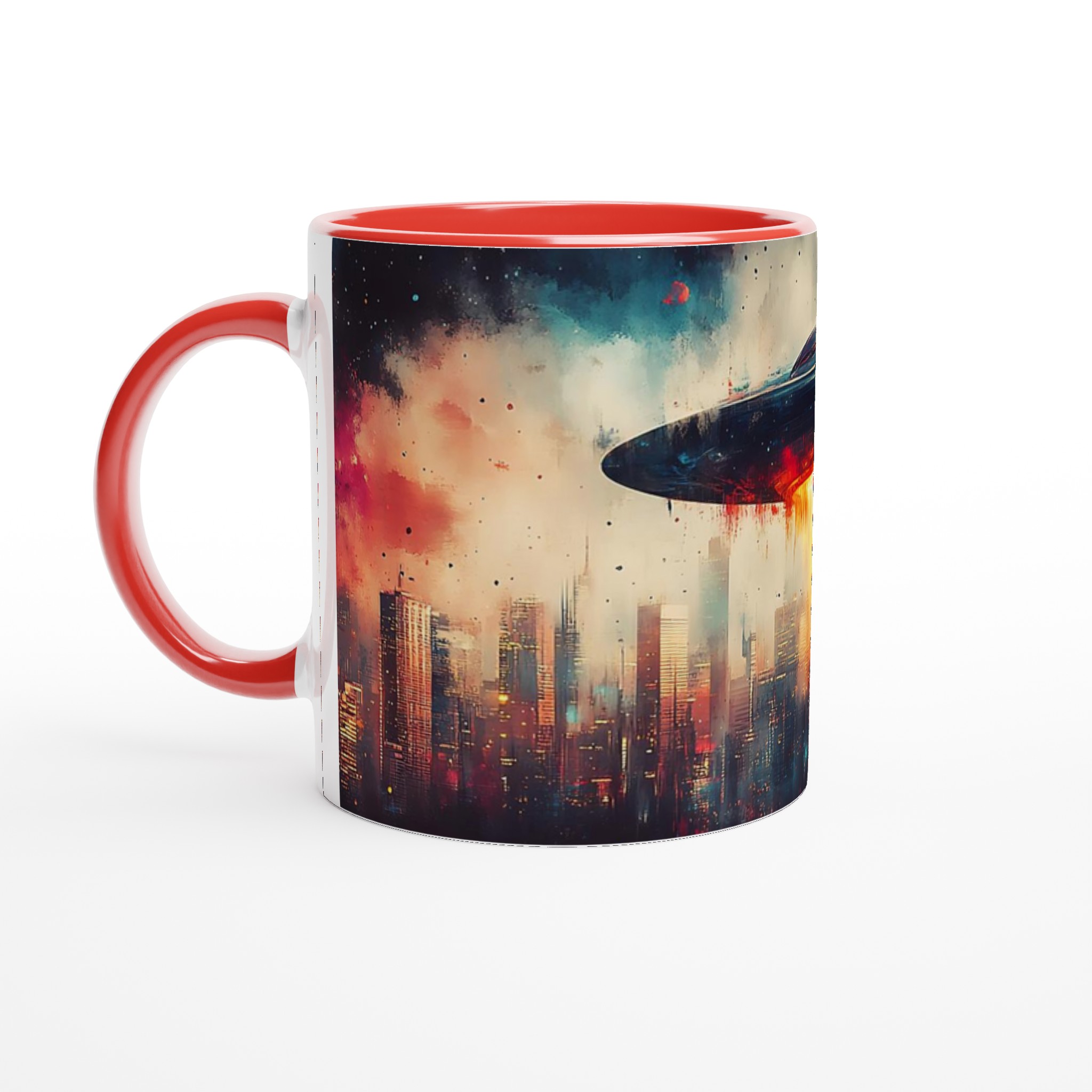 UFO Stadsinvasion Konst Mugg – Livfull Sci-Fi Design i Din Valfria Keramiska Färg 5 621631fb-f4b3-480e-8158-3f021232f345