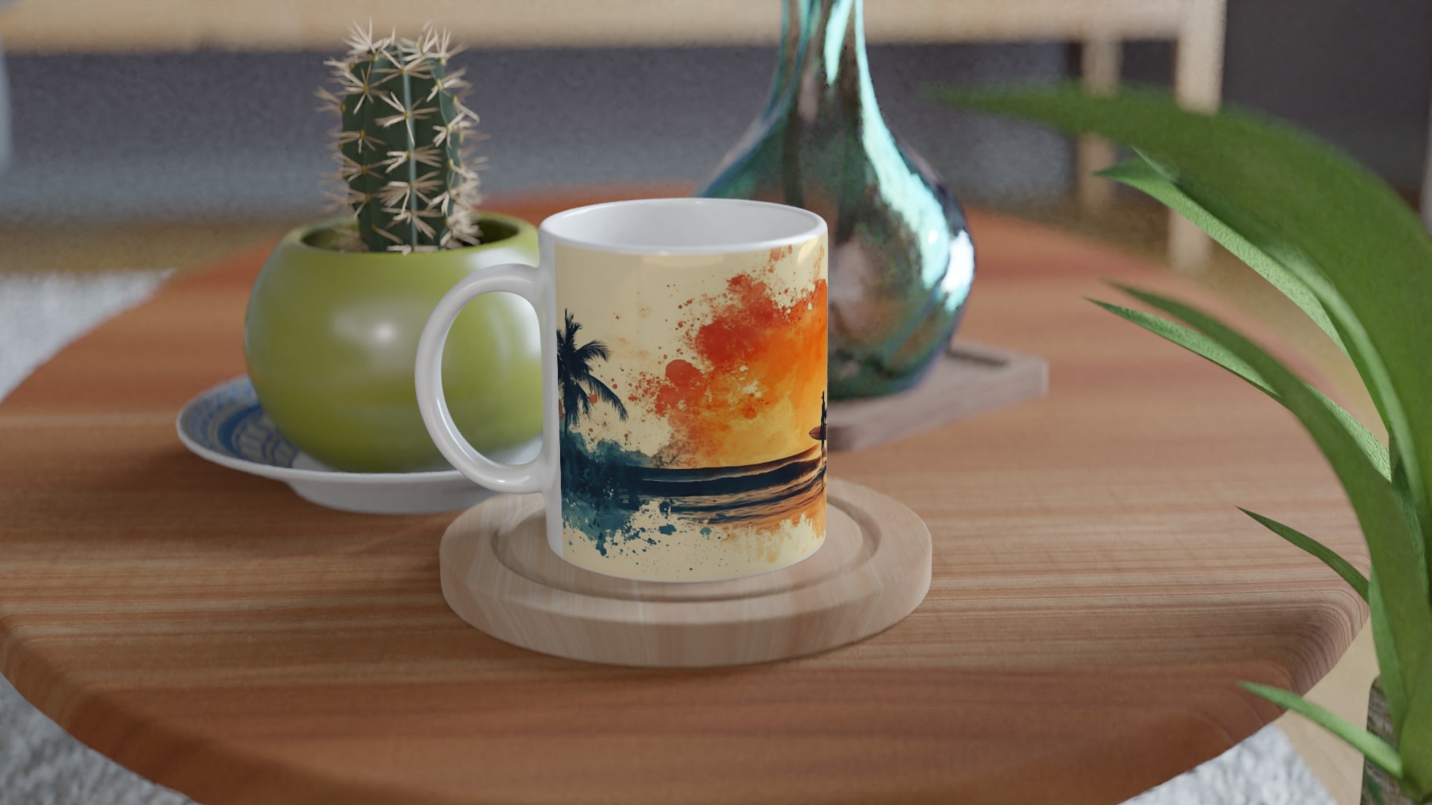 Tropisk Solnedgång Keramikmugg - 11oz Konstnärlig Surfmotiv i Vattenfärg, Välj Bland 7 Levande Färger! 9 621baa99-65cf-4e63-a546-602605a52292