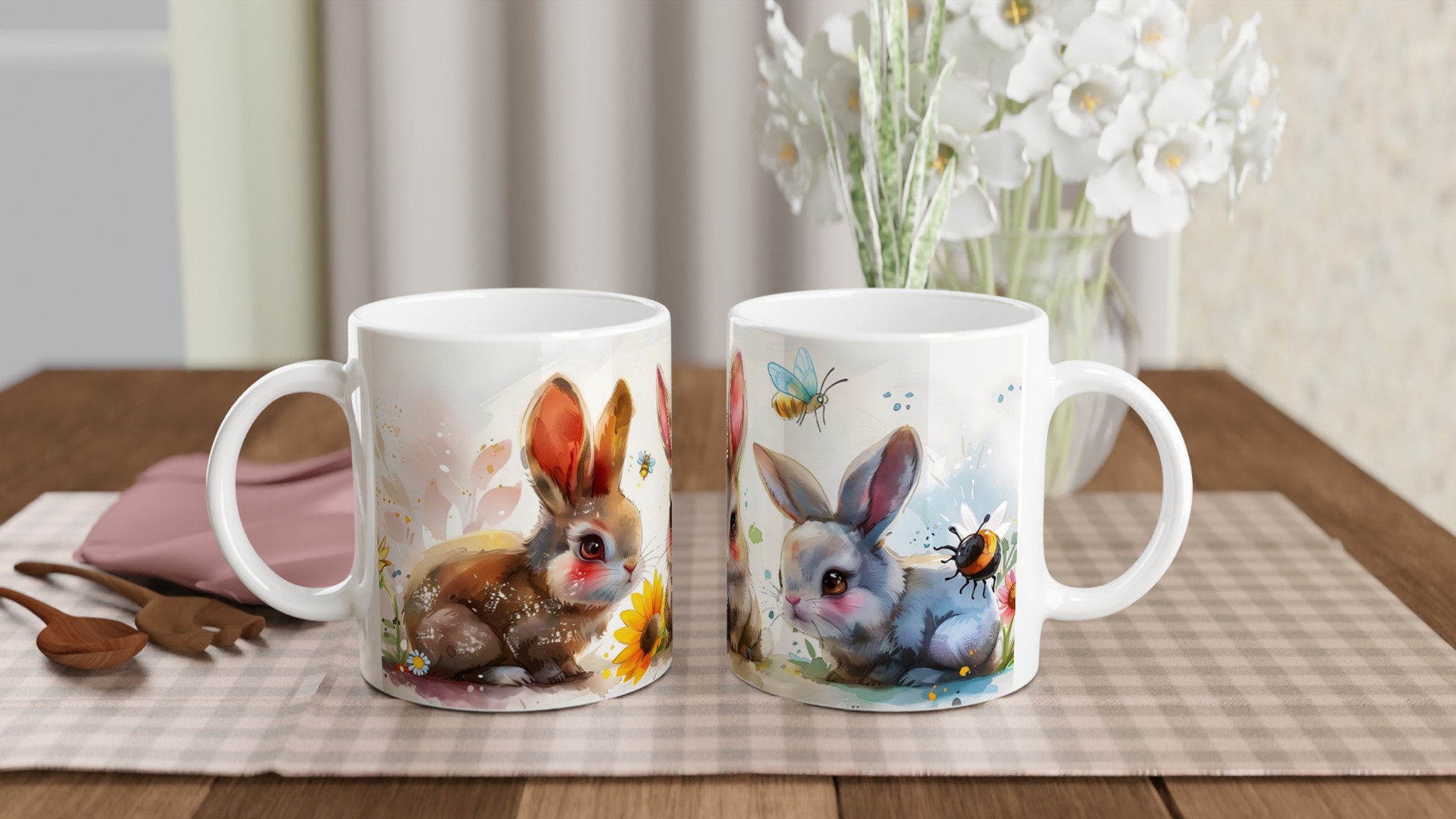 Söta Vattenfärgs Kaniner Mugg – Charmig 11oz Keramikmugg i ditt val av sju livfulla färger 10 62ff747b-2674-4032-b728-ee3ea0a463f3
