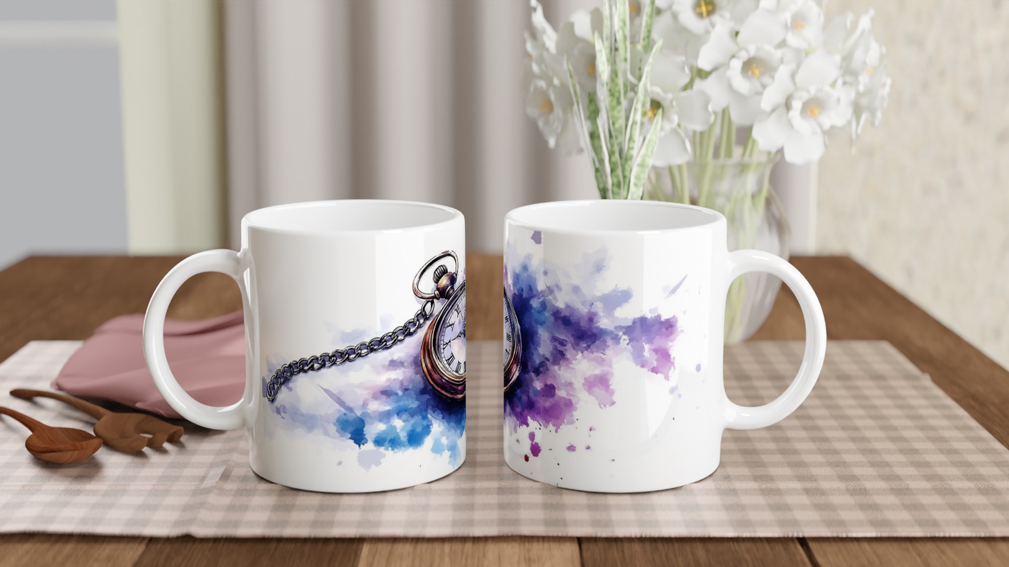 Tidlös Elegans: Vintagemugg med Fickur och Akvarellfärger – 11oz Keramisk Mugg i Valfri Färg 10 6408c2bc-779f-4639-9fc1-02d680cf5af7