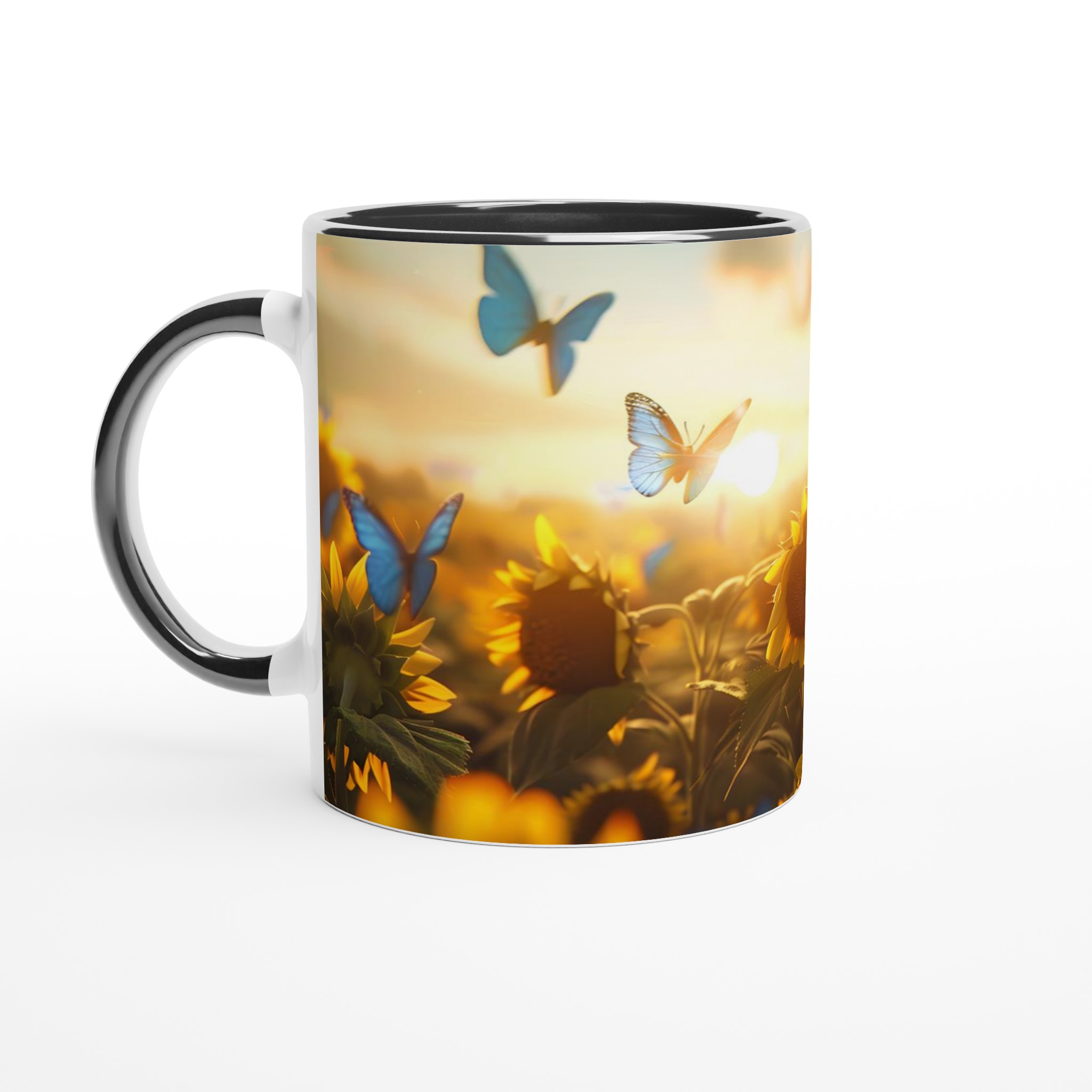 Solrosfält med blå fjärilar 11oz Keramisk Mugg – Drömmer om Sommar 7 6442a8cc-b950-4514-9b75-72f296f2c140