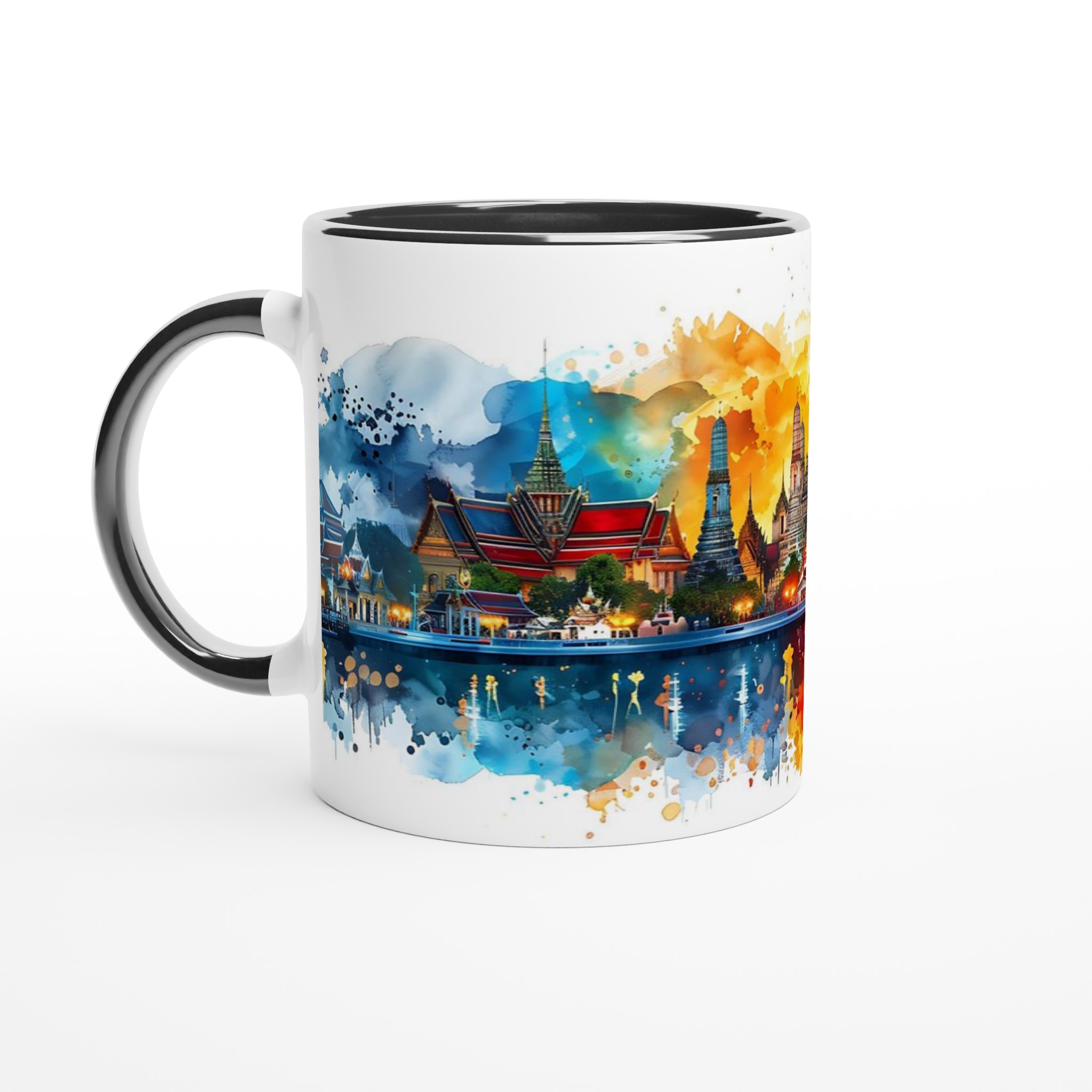 Bangkok Temples Vattenfärgsmugg – 11oz Keramisk Mugg med Vibrerande Thailändsk Silhuett 7 6488f569-802f-4850-99f9-b18b437b7b59