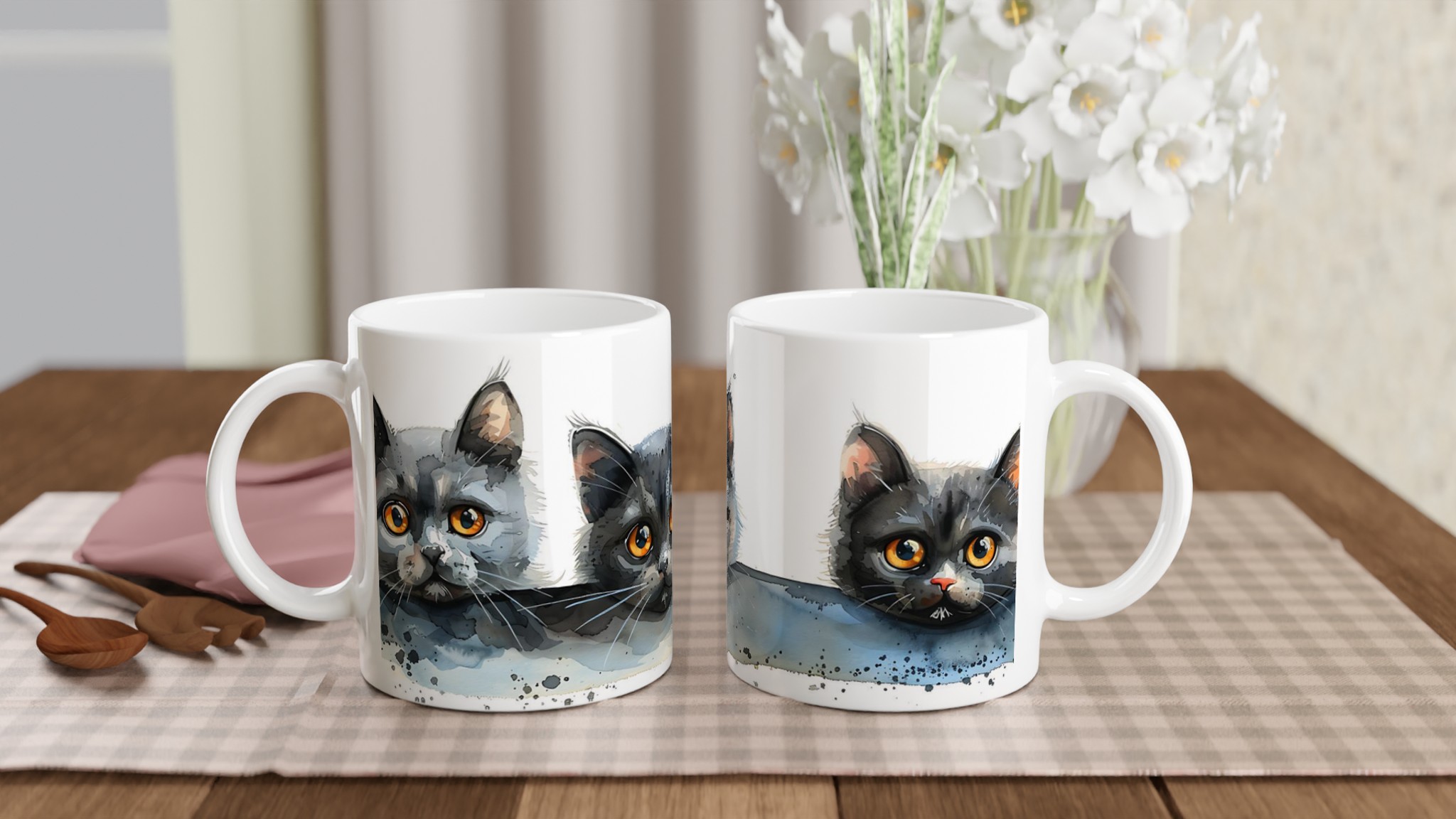 Nyfikna Kattungar Akvarellmugg – 11oz Keramisk Kaffemugg i Valfri Färg, Perfekt Present till Kattälskare 10 64ce63ae-1e3f-4e88-be9f-5e8304459f7e