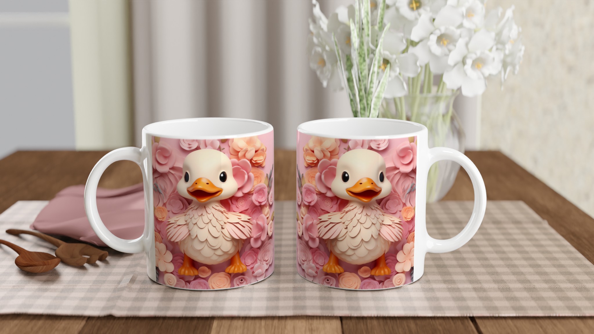 Söt Anka Keramikmugg – Rosa Blomdesign, 11 oz. Välj din färg! 10 64e202e6-0590-49a9-8e6a-09233ac417fe