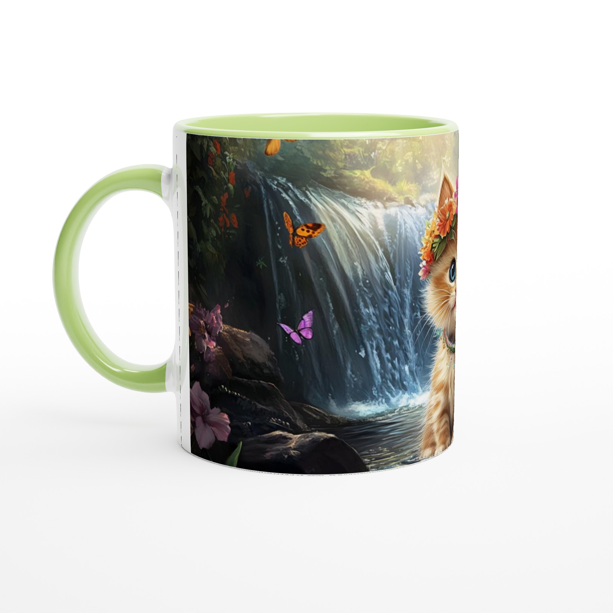 Söt kattunge med blomsterkrans – 11 oz keramisk mugg för kaffeälskare, välj din färg! 3 65d888c5-4734-47a2-8dc4-55f06414e59a