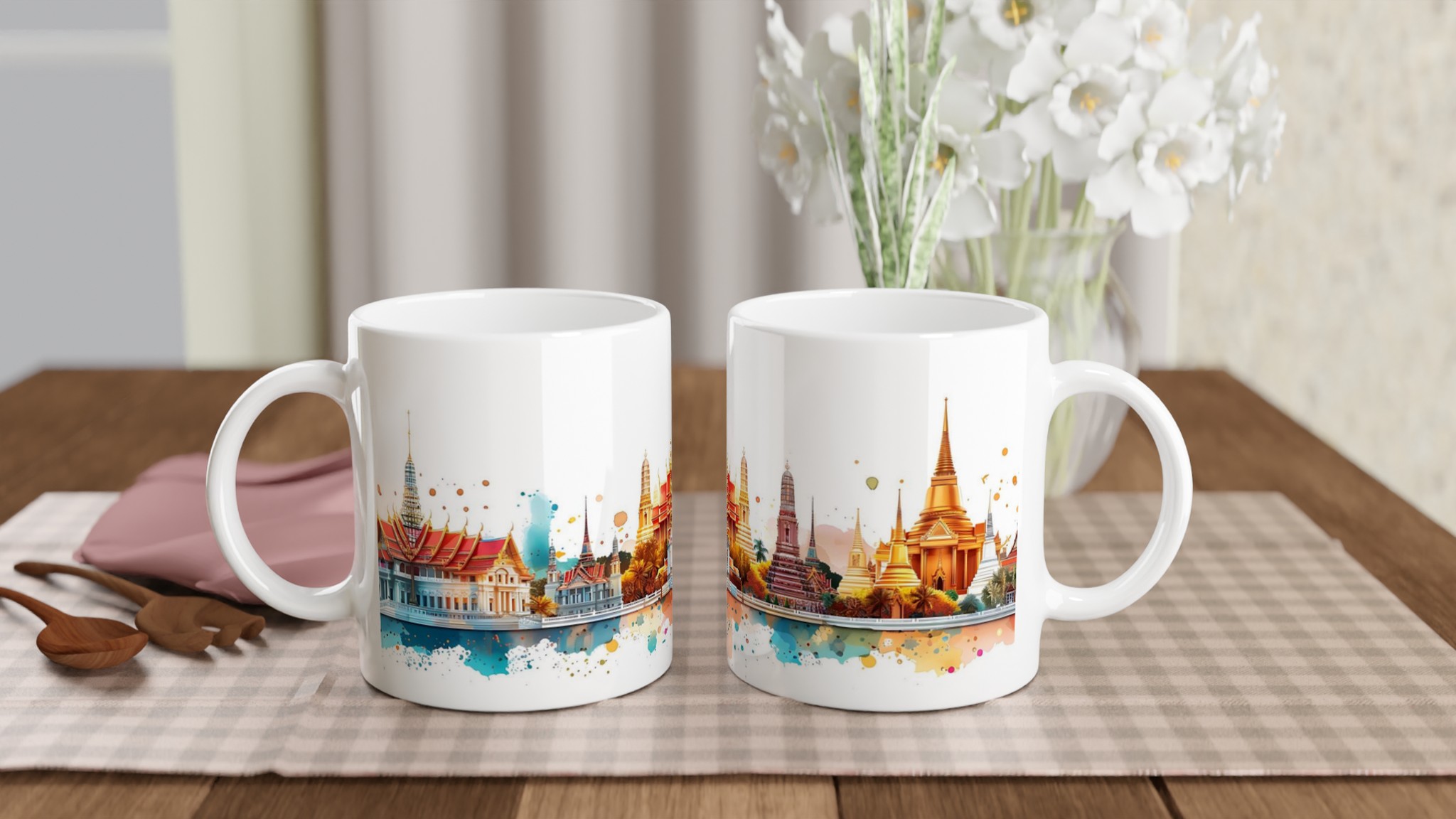 Bangkok Skyline Akvarell Mugg - 11oz Keramikmugg i Valfri Färg, Diskmaskinsäker & Livfull Design 10 67637ca8-9f22-4d61-8557-398e96268542