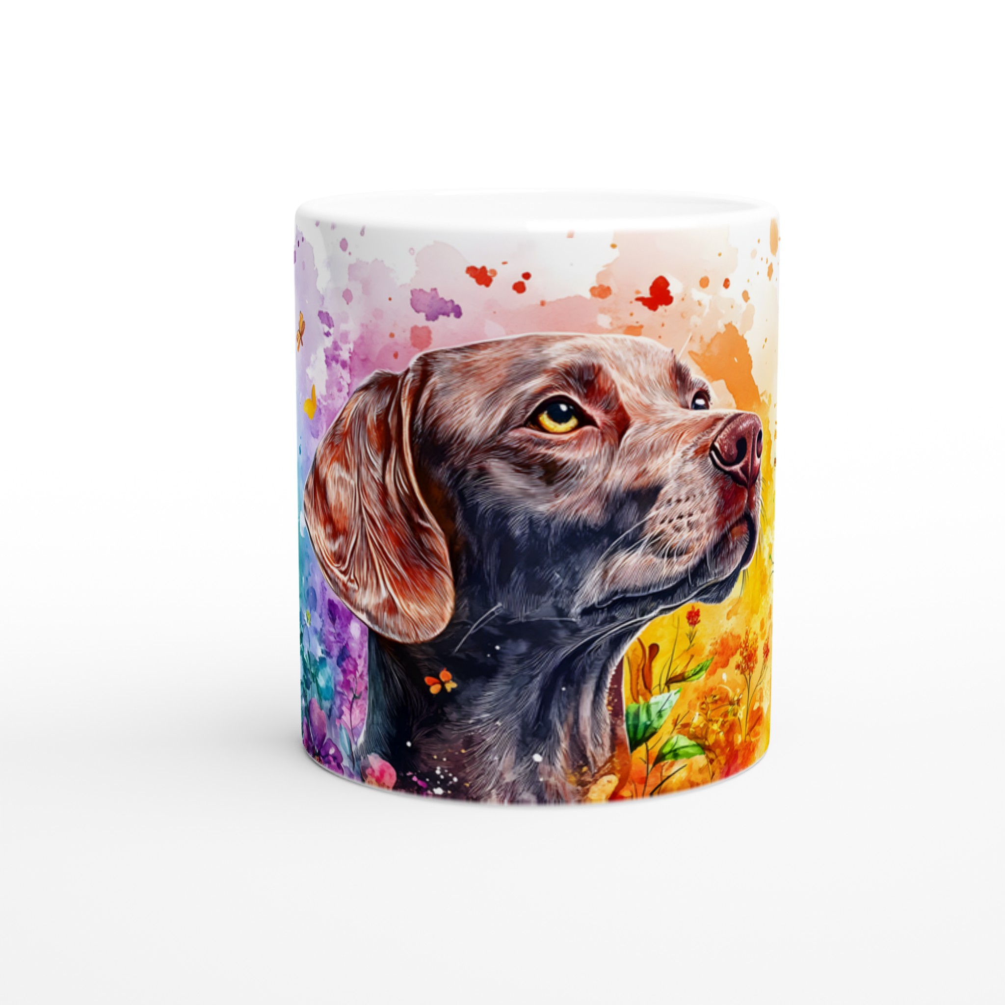 Färgglad Hundkonst Keramisk Mugg - 11oz Akvarell Hund & Fjärilar i Flera Färgval 8 67a203a1-6113-4bb1-8289-1ef4f41a902f