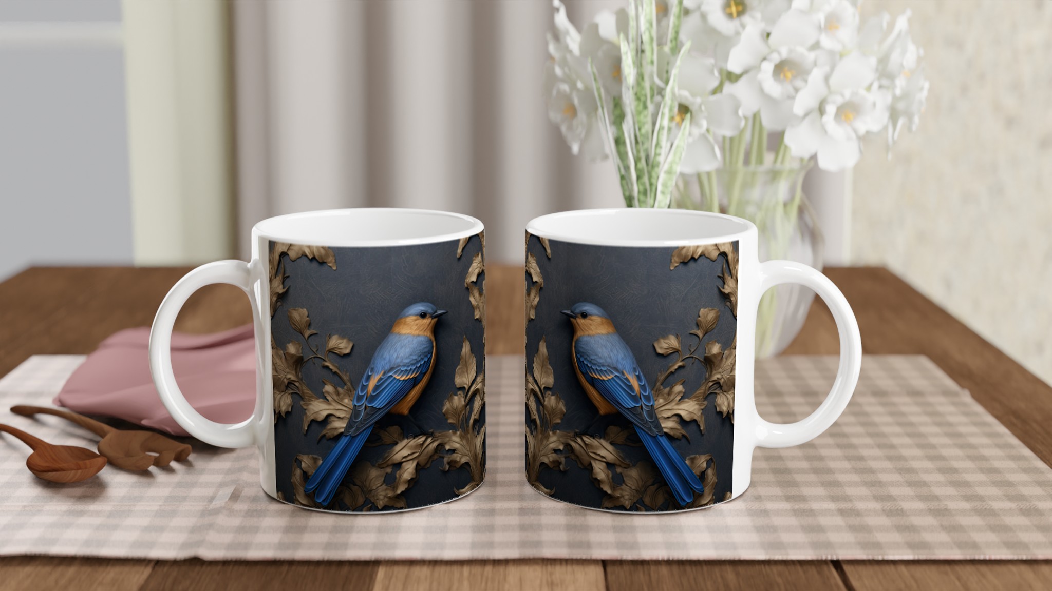 Elegant Blåfågel Keramikmugg - Lyxig Barockstil Kaffekopp i 7 Färger 10 67ea40c9-c83c-4e58-8094-d595b87304e0