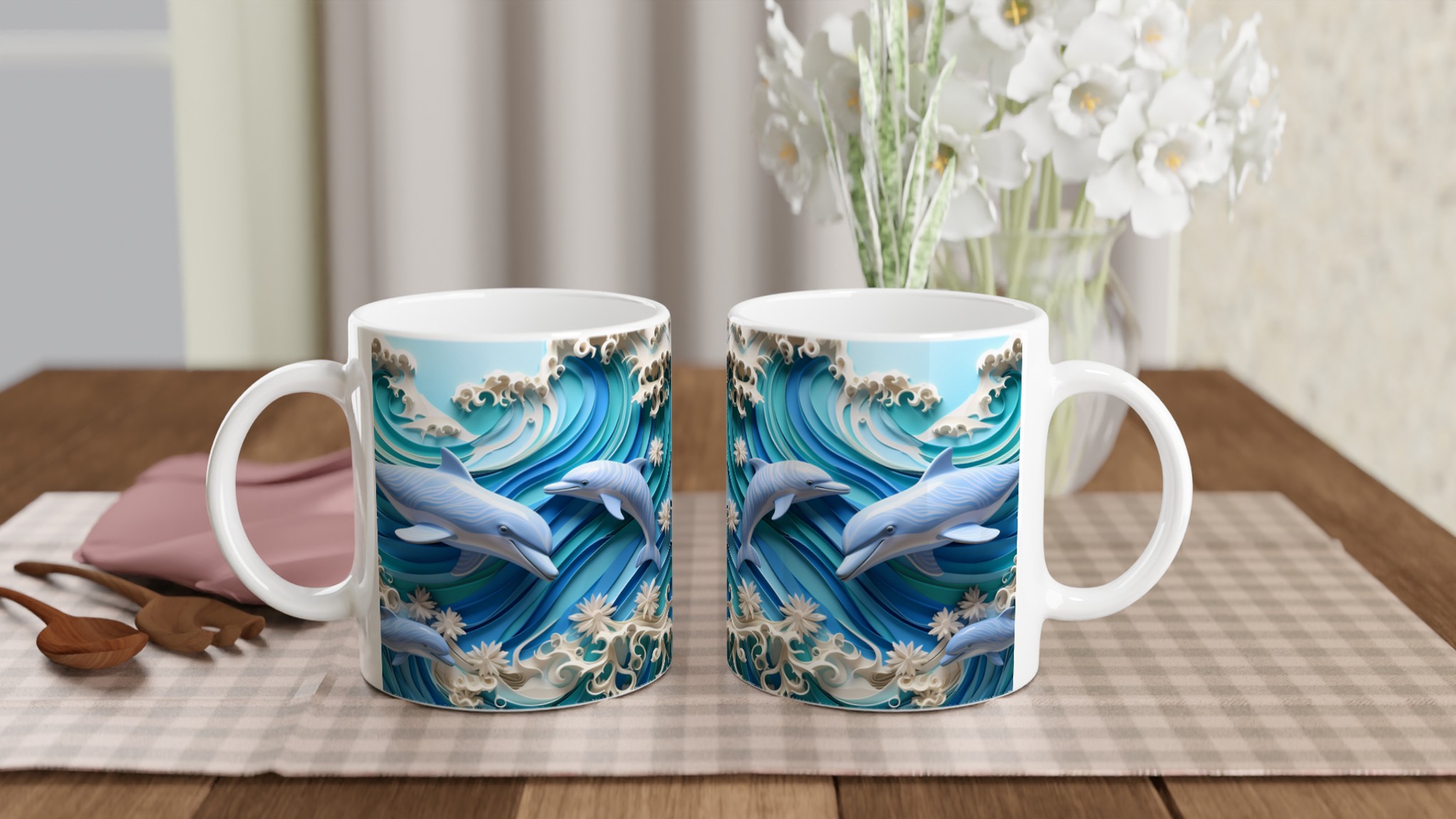 Delfiner i Oceanens Dans 11oz Keramisk Mugg – Ett Konstverk i Havsblått, Välj Din Färg! 10 68218a23-82c9-4d87-9cac-4140b21ba8e3